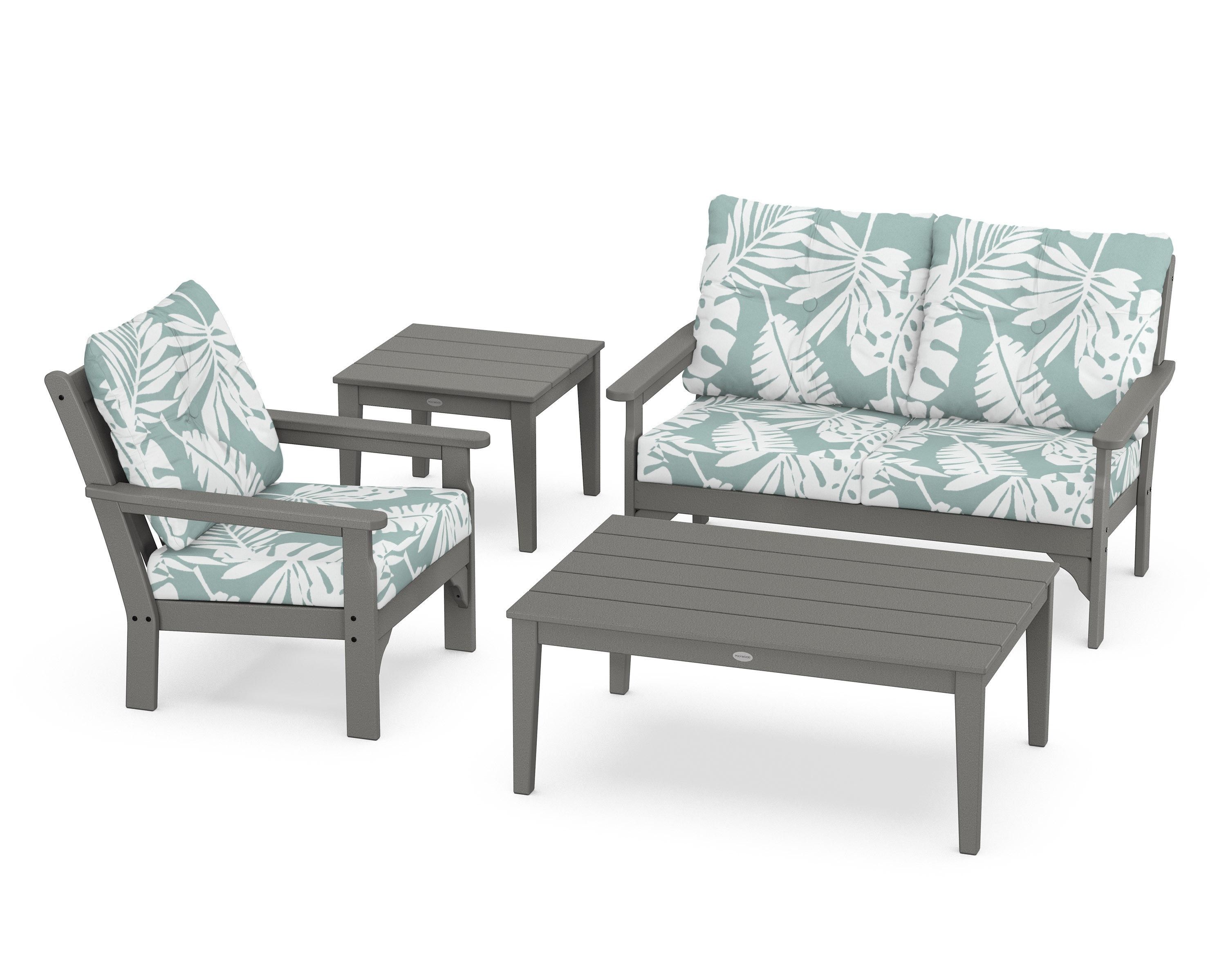 POLYWOOD® Vineyard 4-Piece Deep Seating Set in Slate Grey / Leaf Glacier Spa
