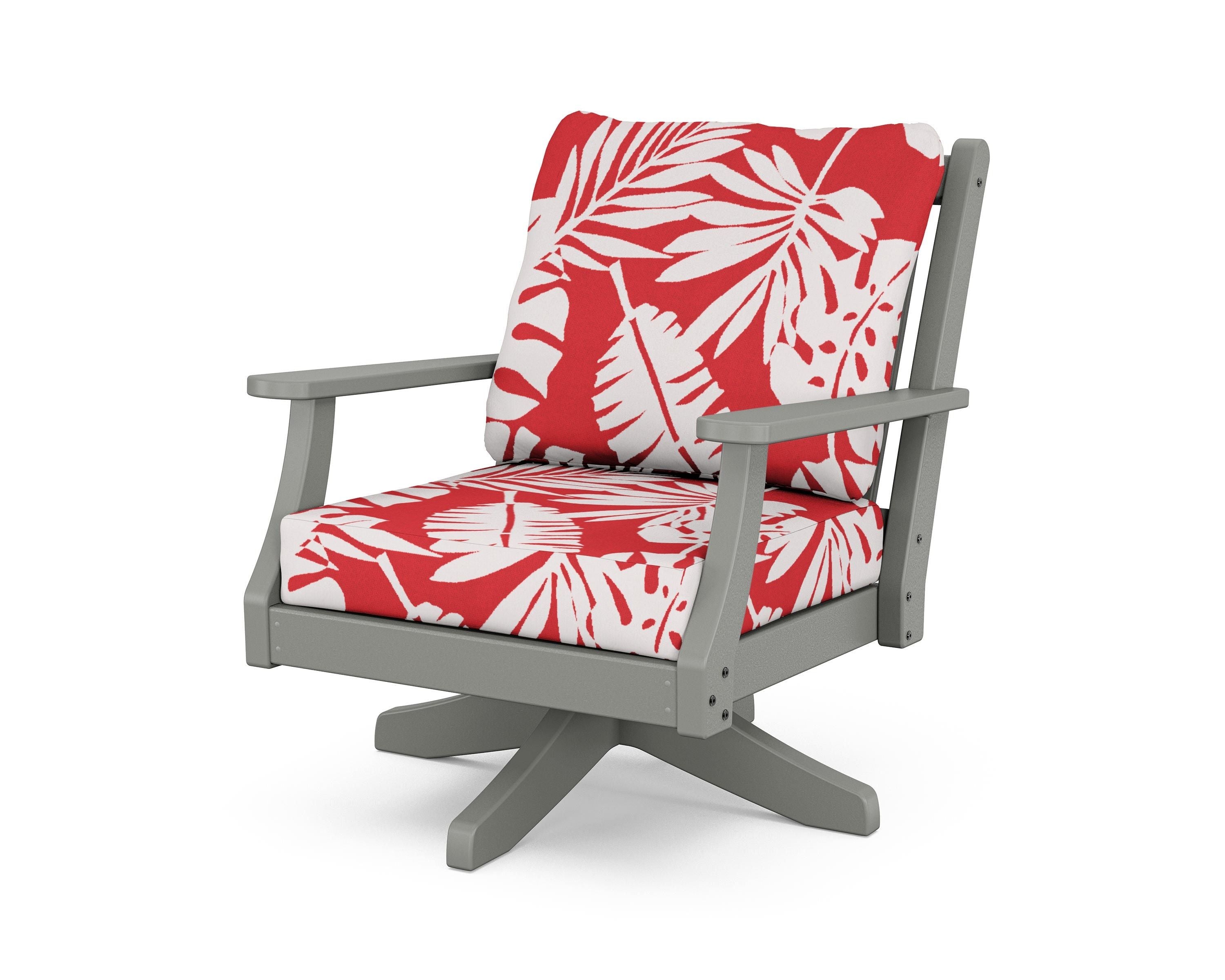 Country Living Wovendale Deep Seating Swivel Chair in Slate Grey / Leaf Crimson
