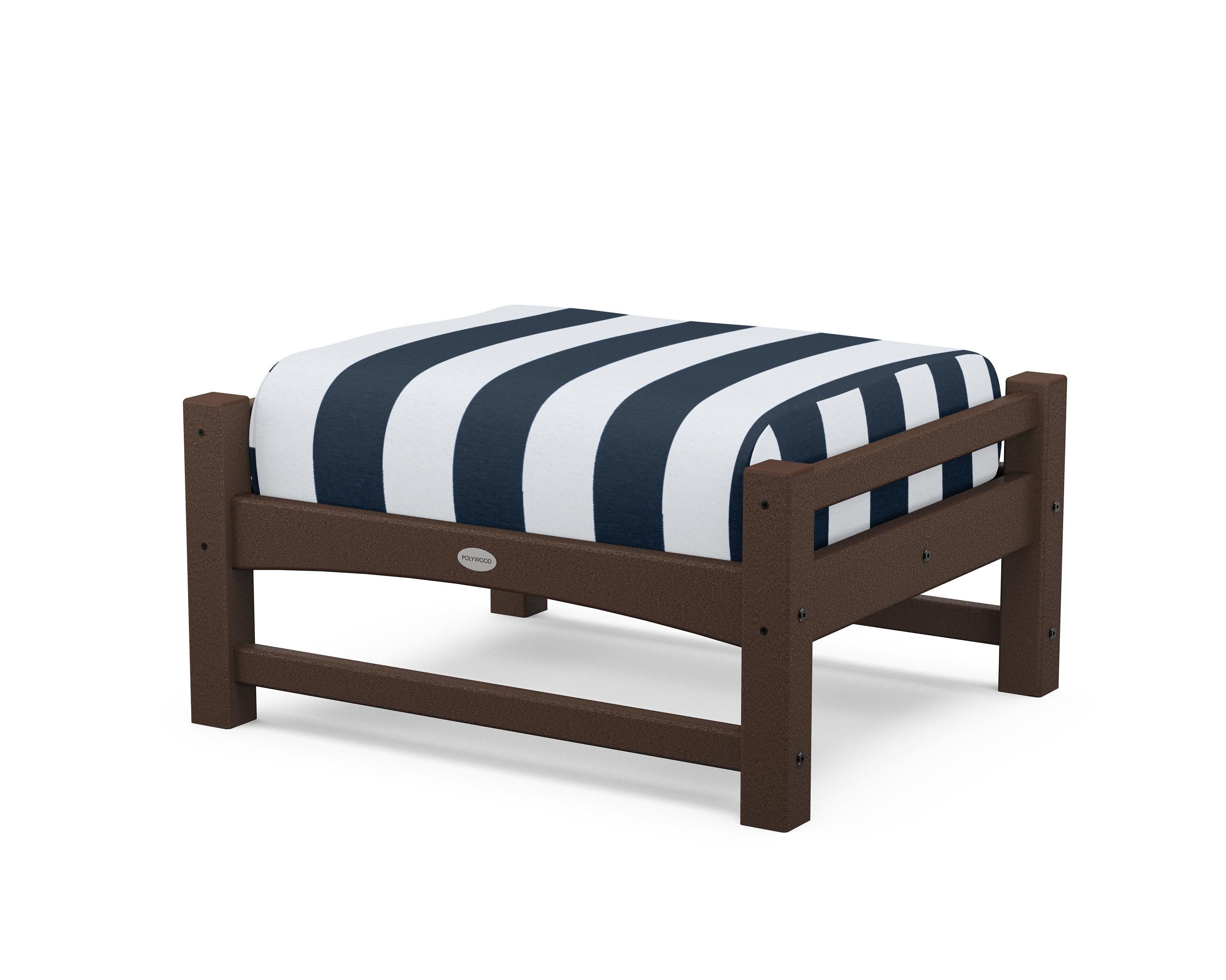 POLYWOOD® Club Ottoman in Mahogany / Cabana Stripe Marine Indigo