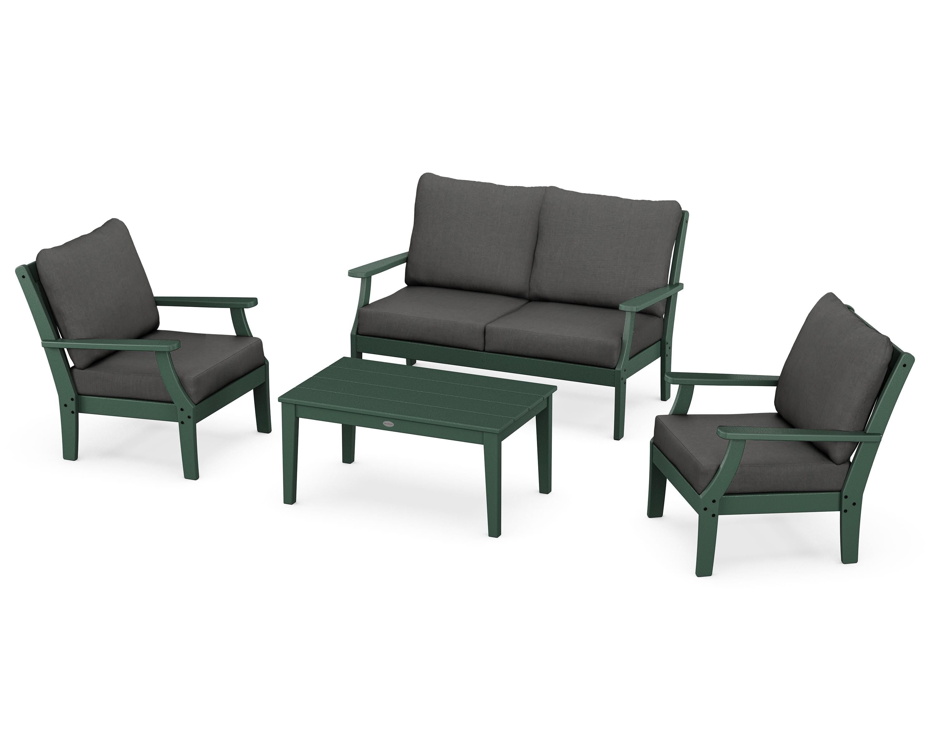 POLYWOOD® Braxton 4-Piece Deep Seating Chair Set in Green / Spectrum Carbon