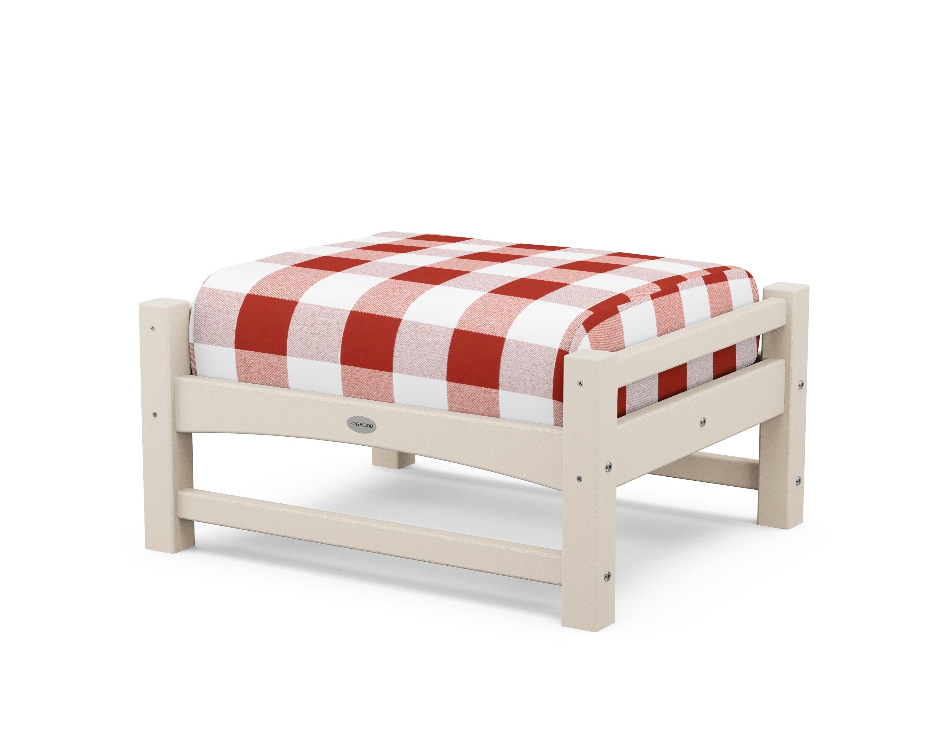 POLYWOOD® Club Ottoman in Sand / Buffalo Plaid Crimson