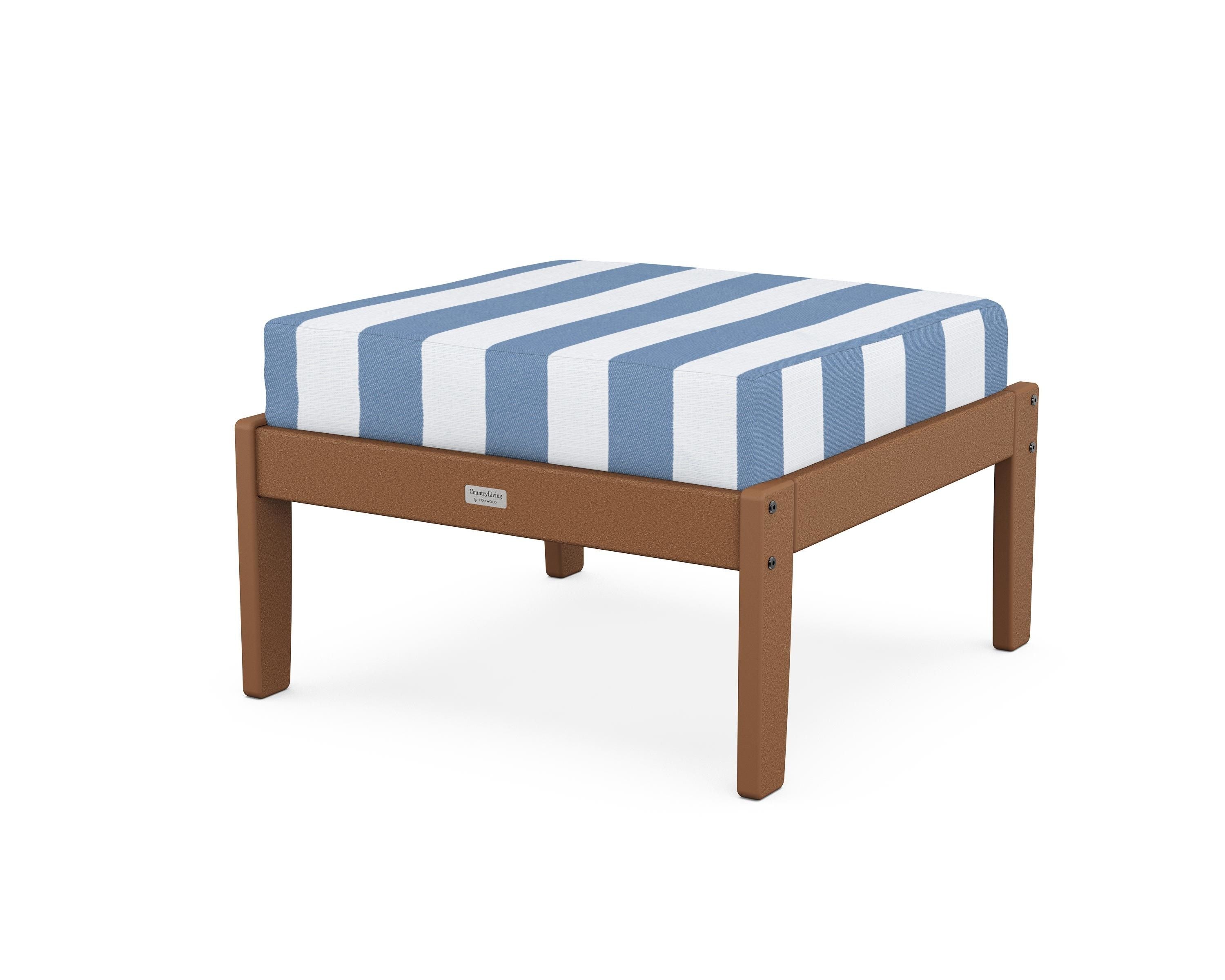 Country Living Cottage Deep Seating Ottoman in Teak / Cabana Stripe Sky Blue