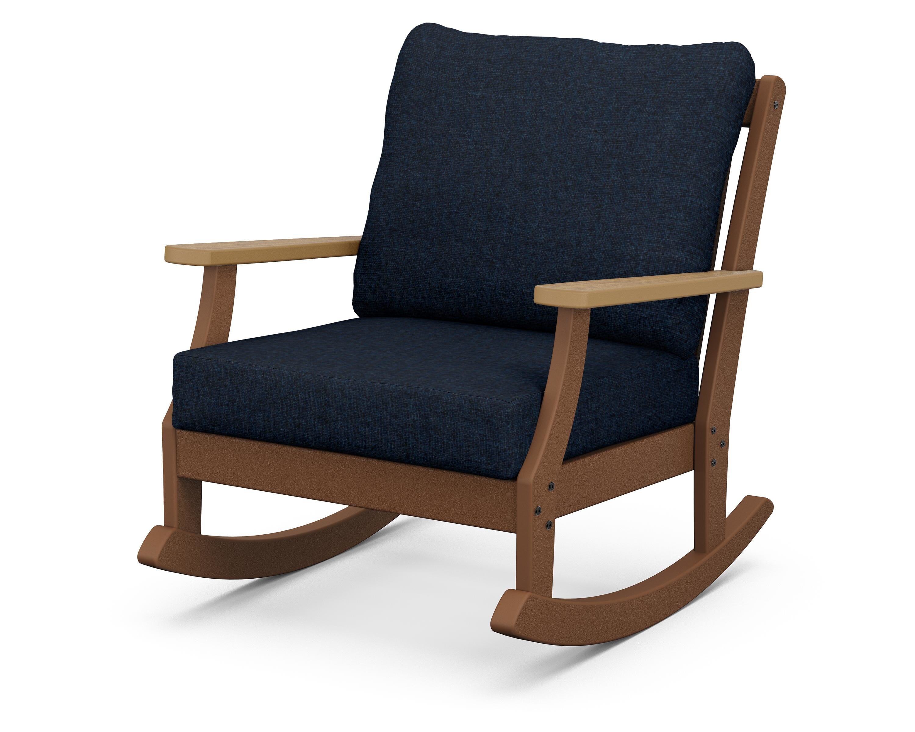 POLYWOOD® Braxton Deep Seating Rocking Chair in Teak / Natural / Marine Indigo