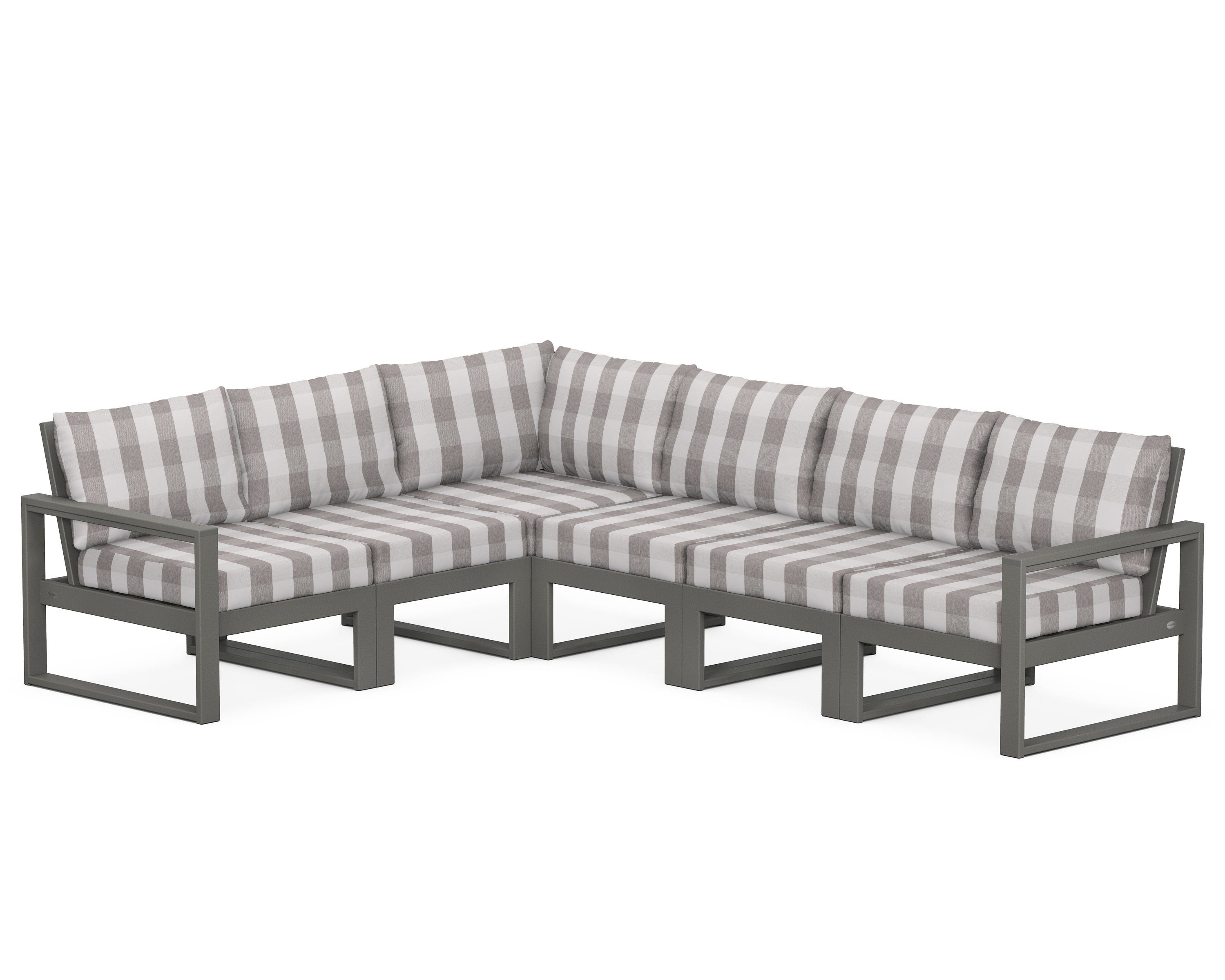 POLYWOOD® EDGE 6-Piece Modular Deep Seating Set in Slate Grey / Buffalo Plaid Grey Mist
