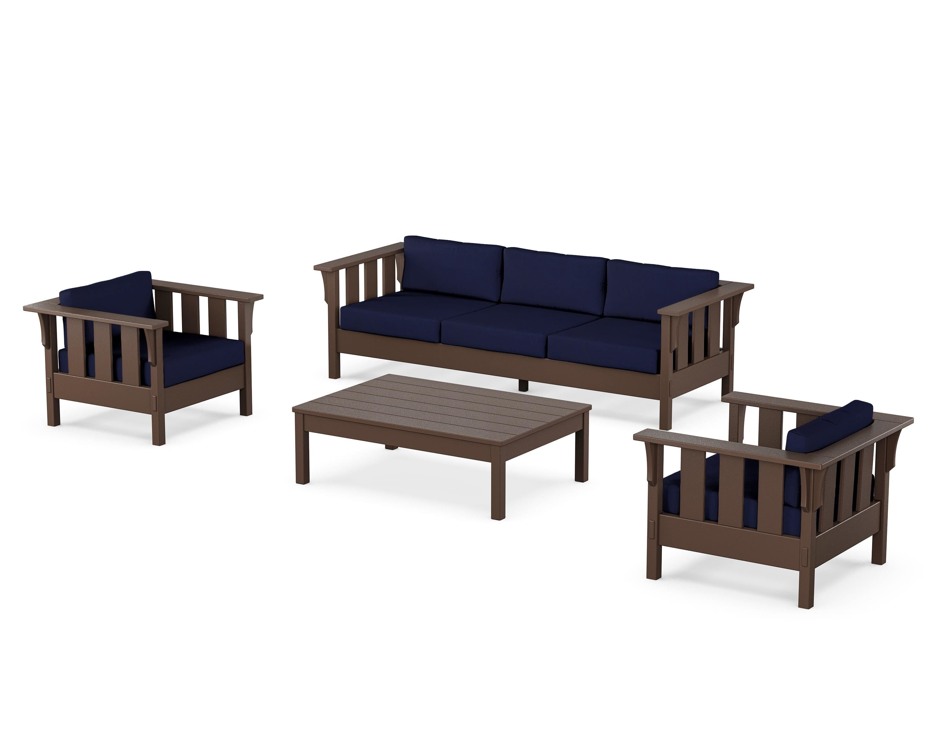 Martha Stewart by POLYWOOD® Acadia 4-Piece Deep Seating Set with Sofa in Mahogany / Navy