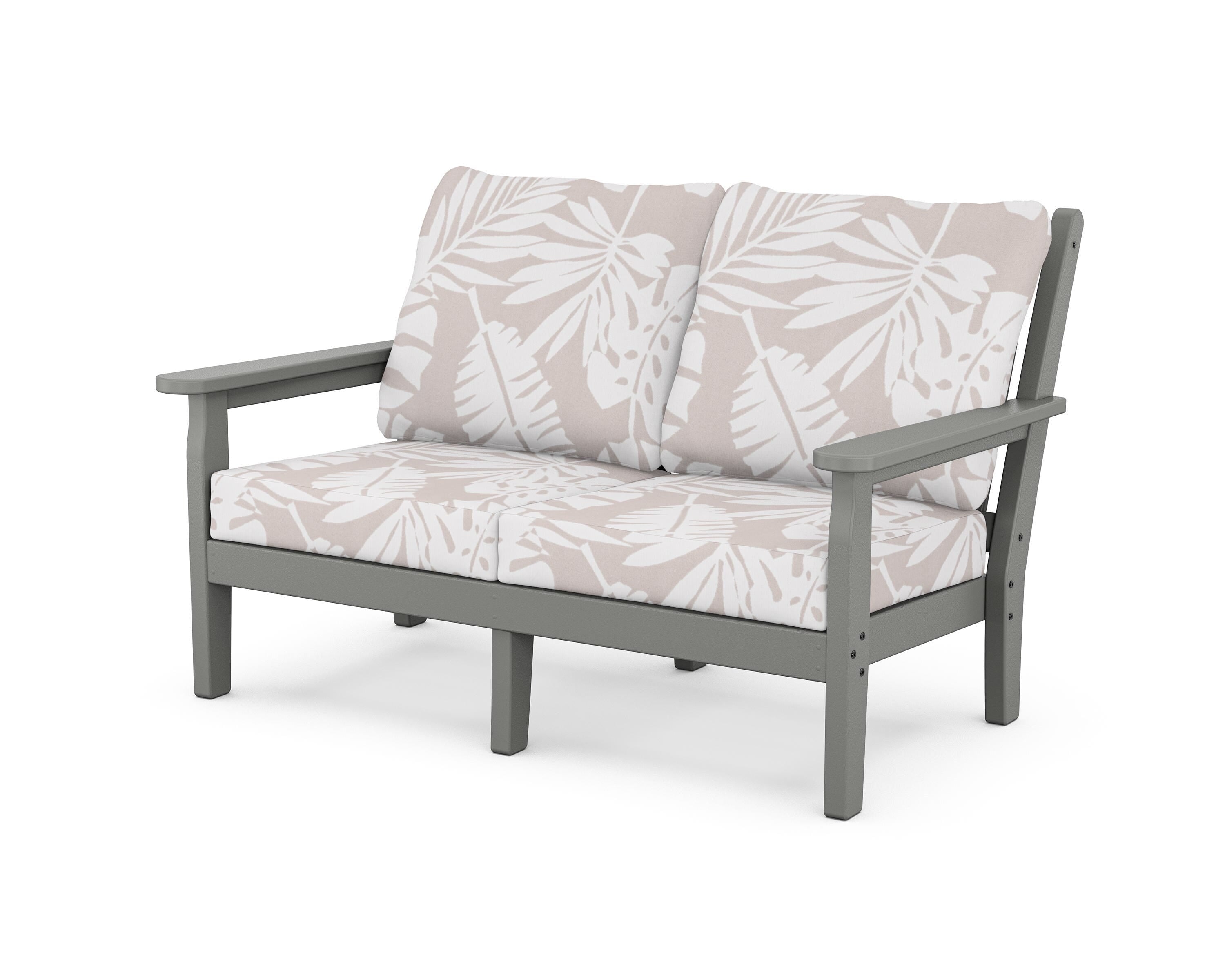 POLYWOOD® Chippendale Deep Seating Loveseat in Slate Grey / Leaf Dune Burlap