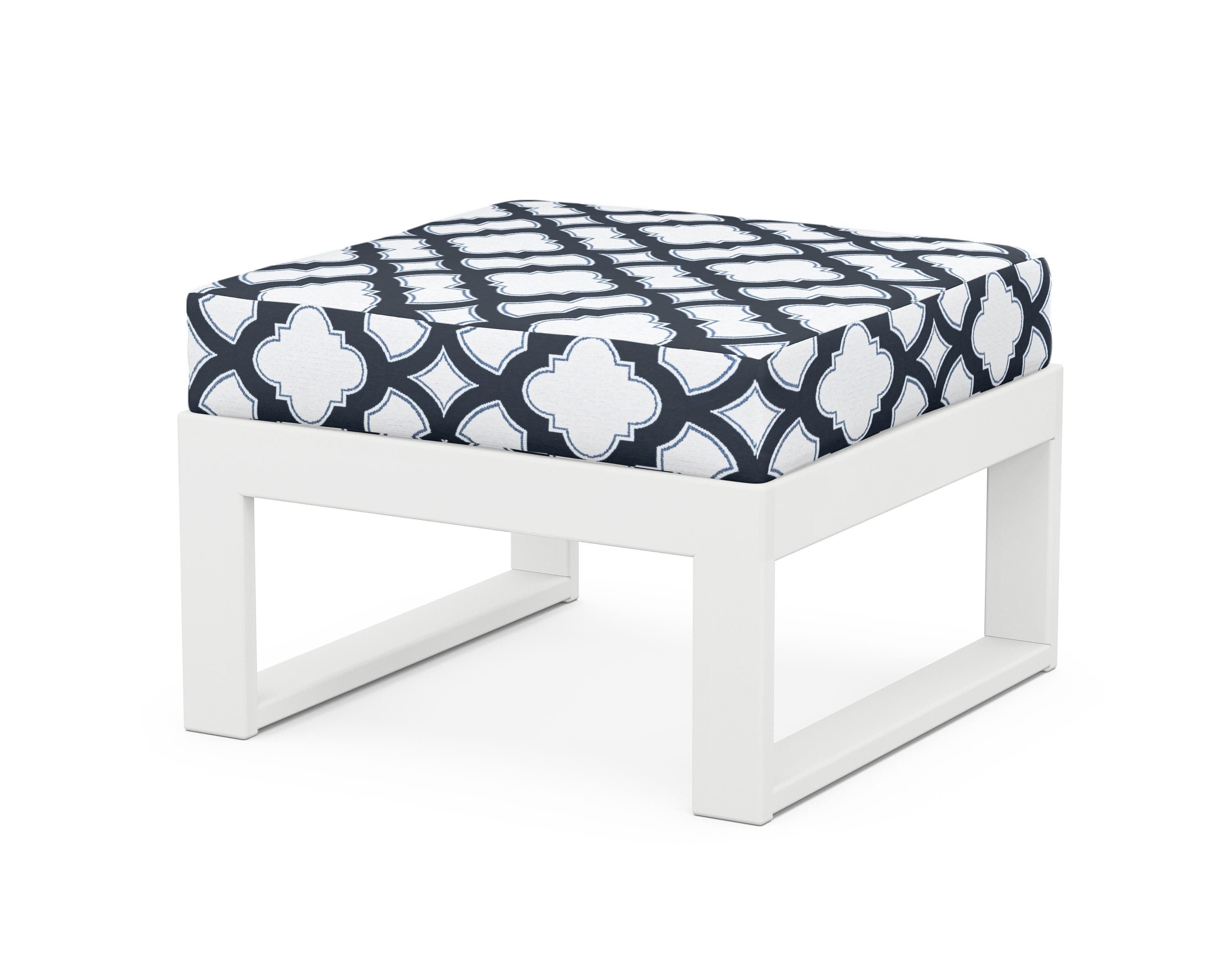 Unbranded Modular Ottoman - Modern in White / Trellis Marine Indigo