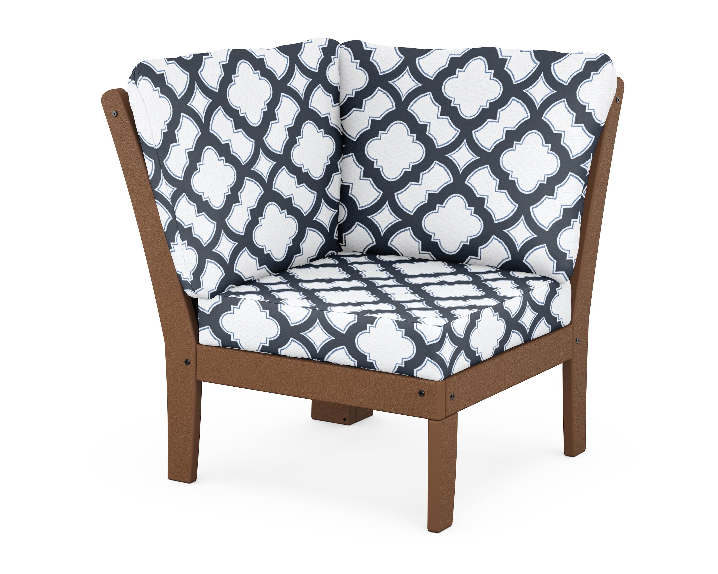 POLYWOOD® Braxton Modular Corner Chair in Teak / Trellis Marine Indigo