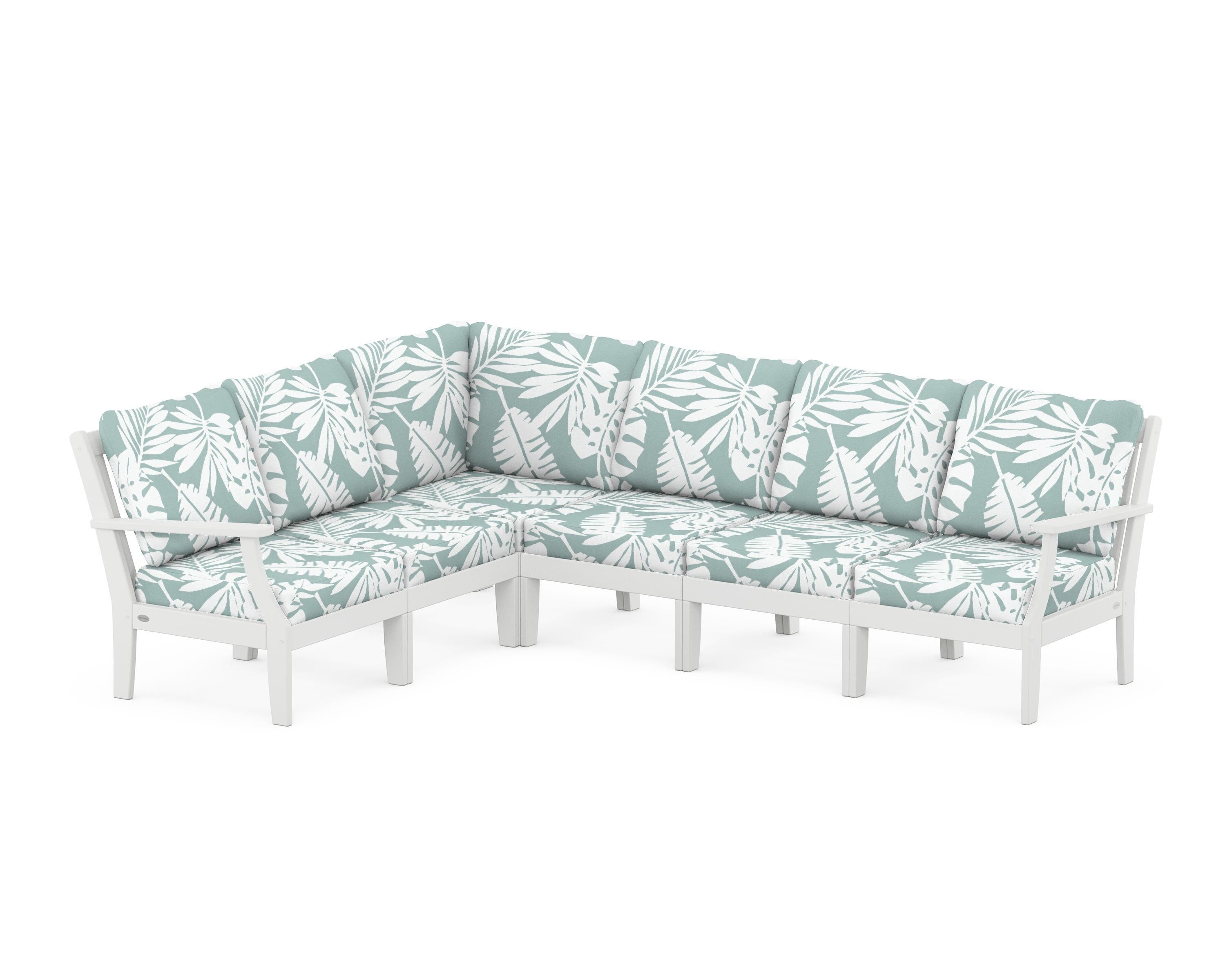 POLYWOOD® Braxton Modular 6-Piece Deep Seating Set in White / Leaf Glacier Spa