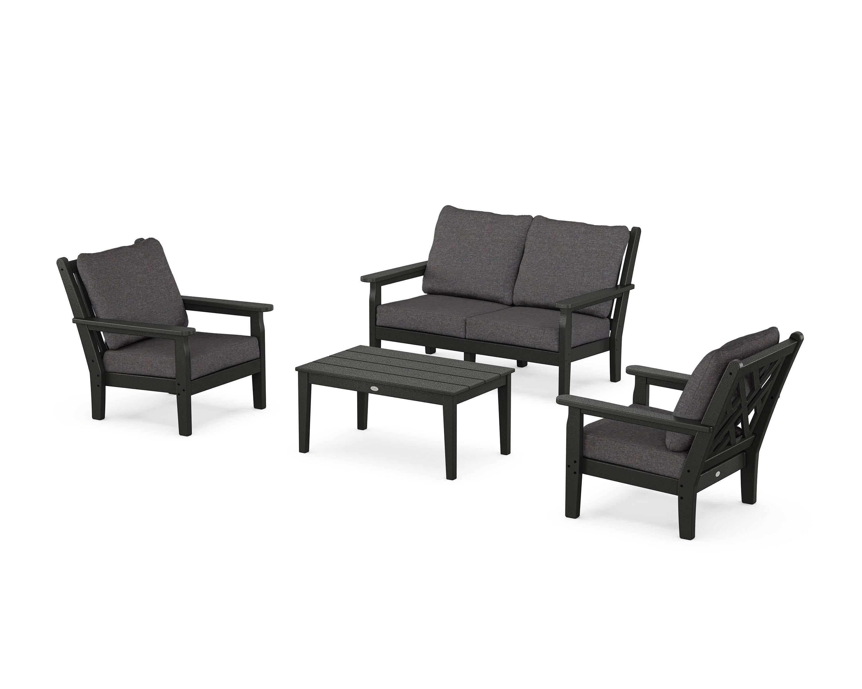 POLYWOOD® Chippendale 4-Piece Deep Seating Set with Loveseat in Black / Ash Charcoal