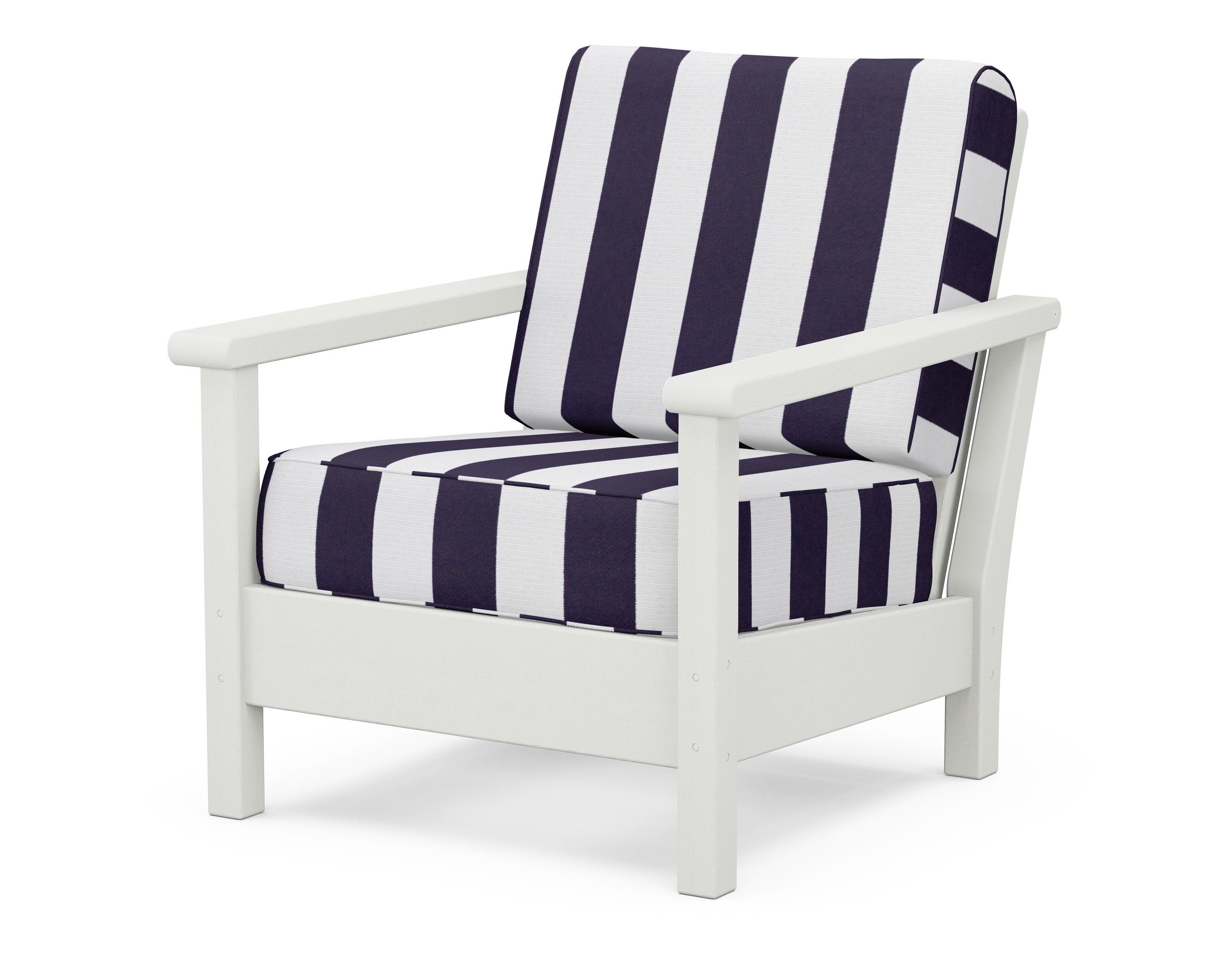 POLYWOOD® Harbour Deep Seating Chair in Vintage White / Cabana Stripe Navy