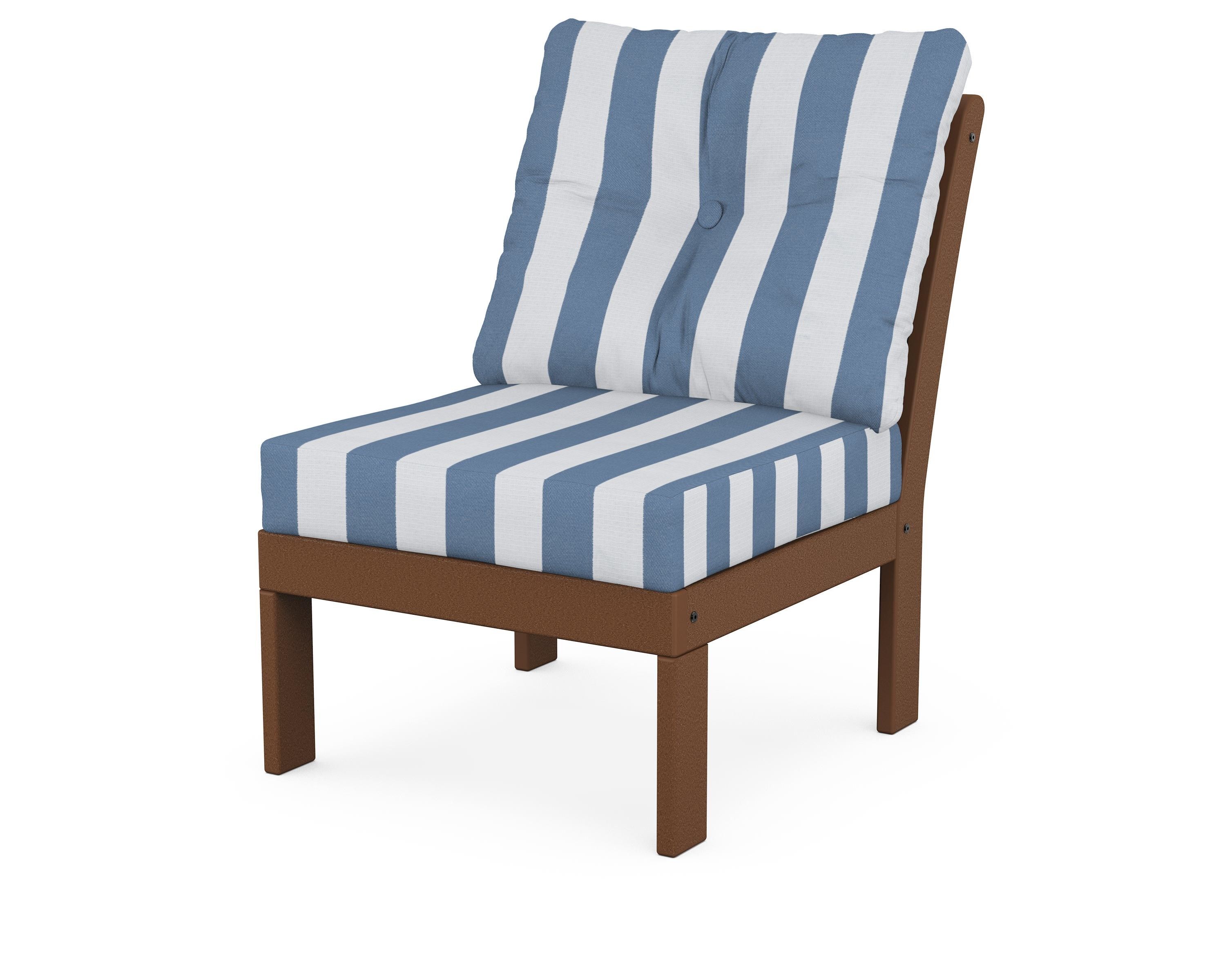 POLYWOOD® Vineyard Modular Armless Chair in Teak / Cabana Stripe Sky Blue