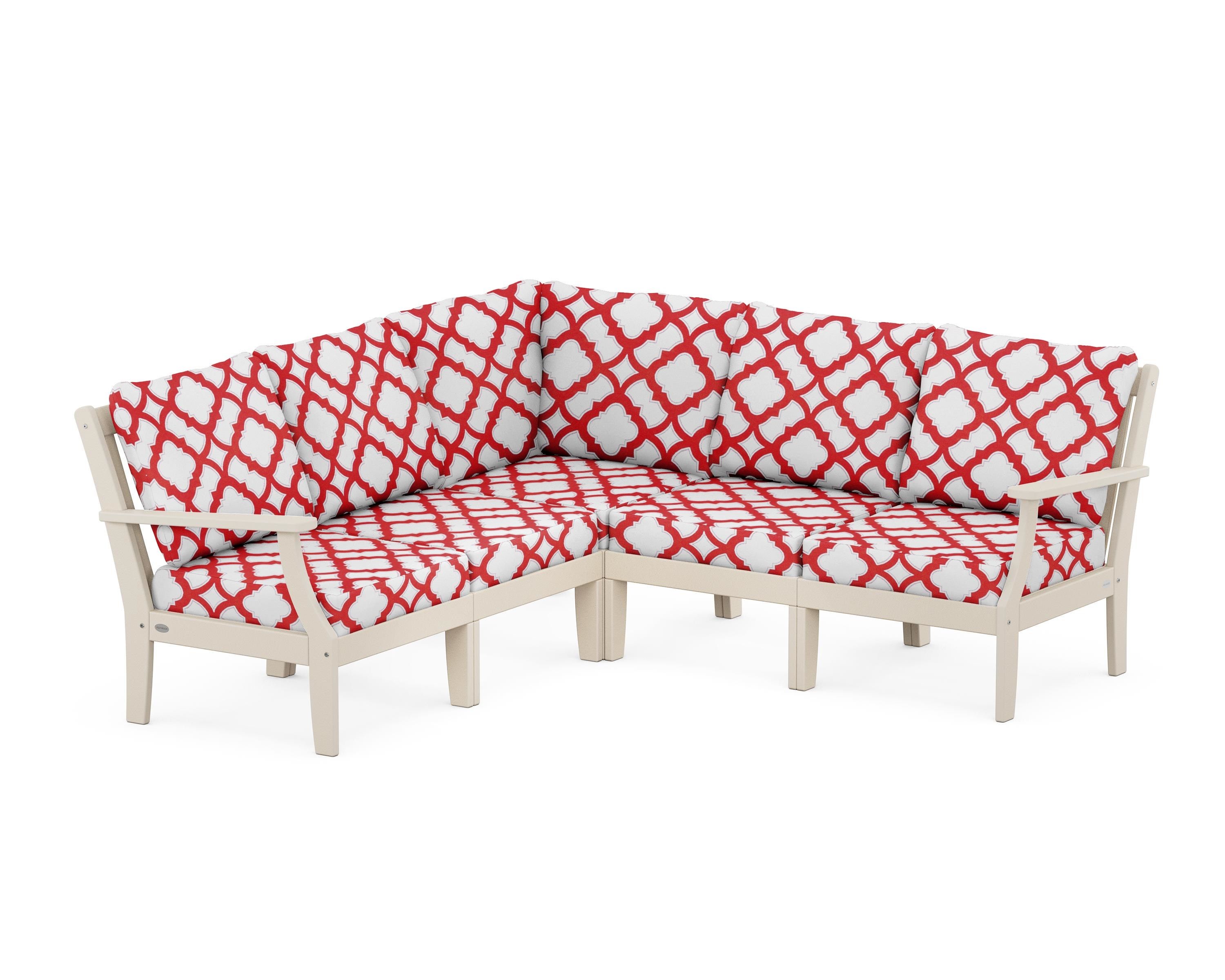 POLYWOOD® Braxton Modular 5-Piece Deep Seating Set in Sand / Trellis Crimson
