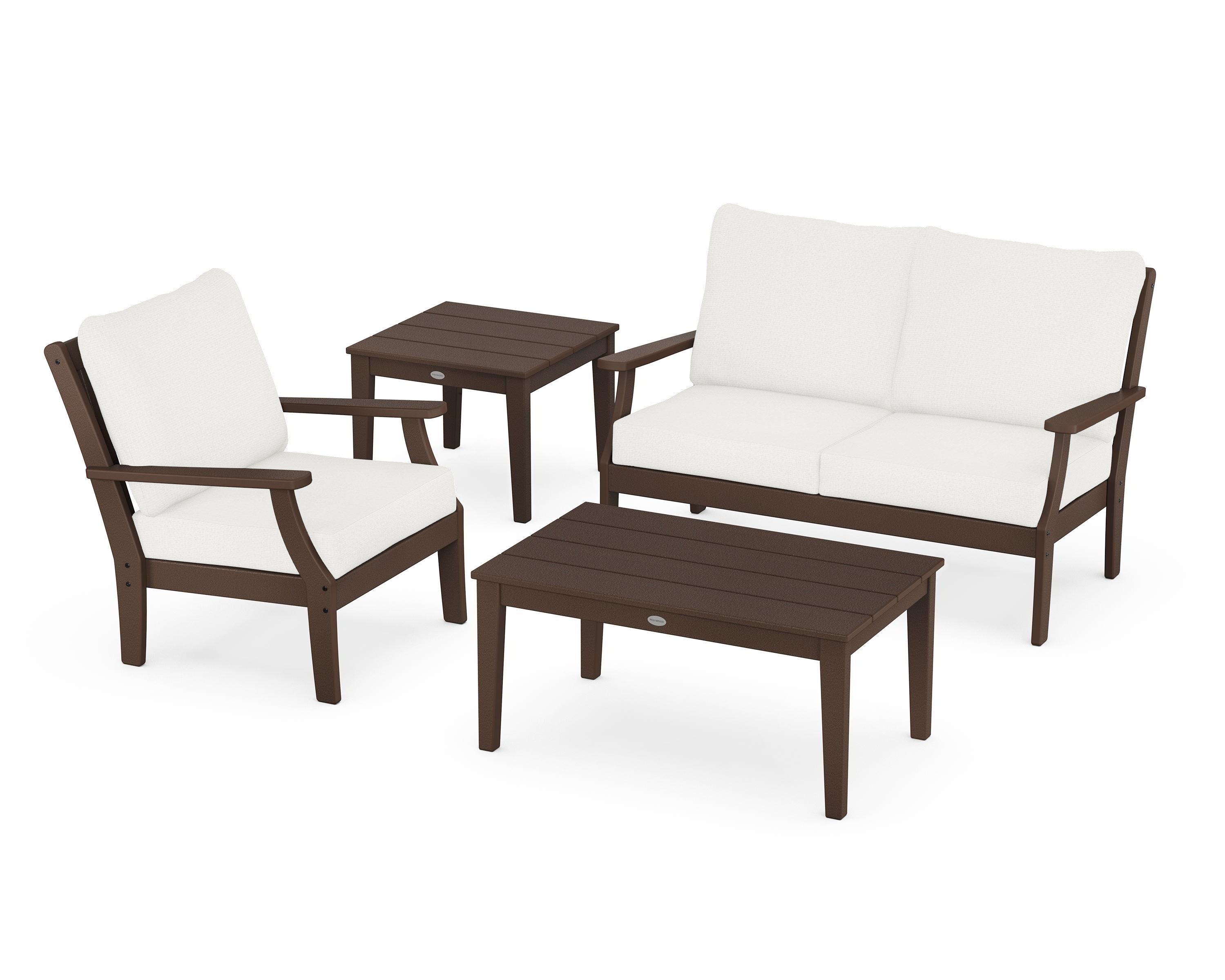 POLYWOOD® Braxton 4-Piece Deep Seating Set in Mahogany / Natural Linen