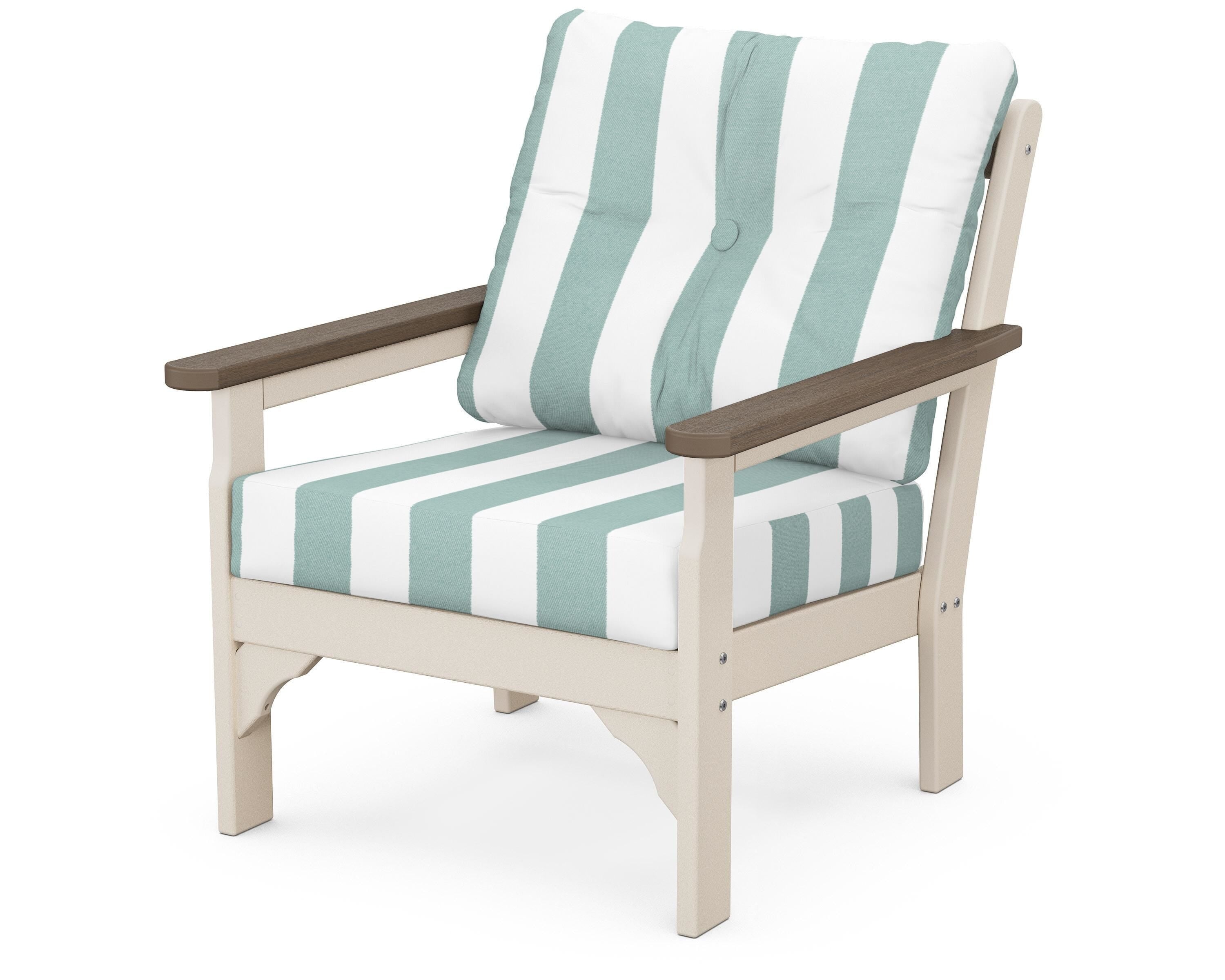 POLYWOOD® Vineyard Deep Seating Chair in Sand / Kona / Cabana Stripe Glacier Spa