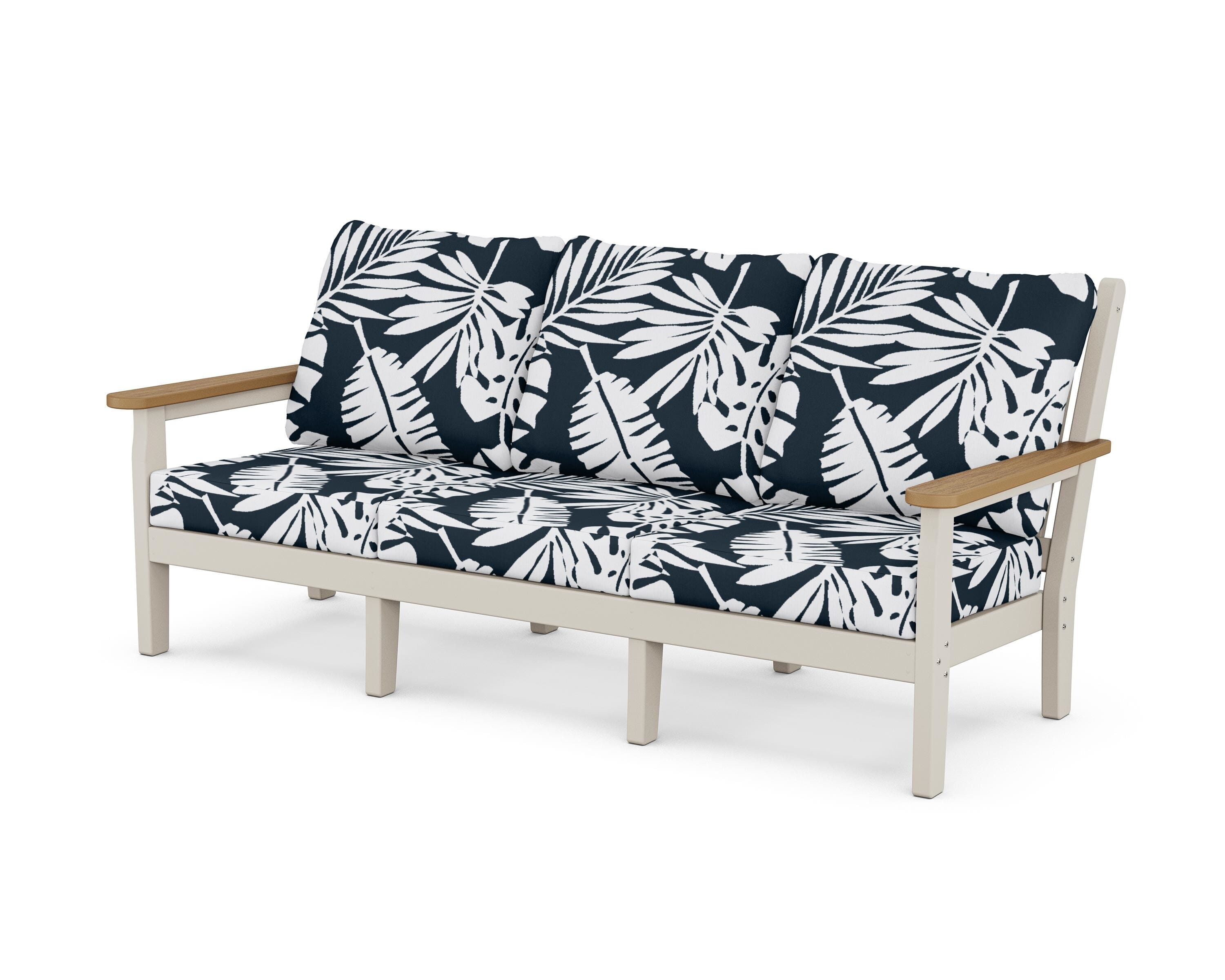 POLYWOOD® Chippendale Deep Seating Sofa in Sand / Natural / Leaf Marine Indigo
