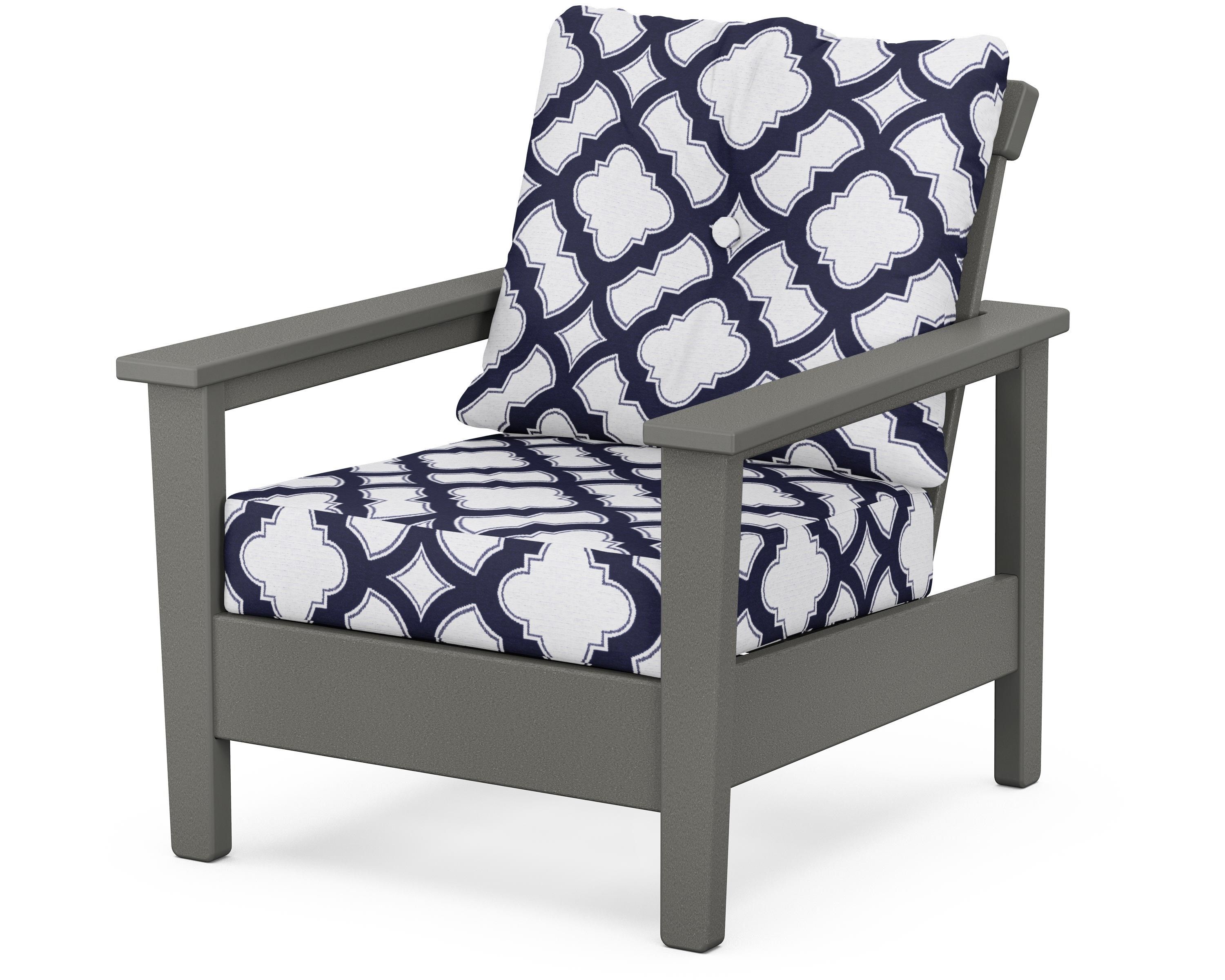 POLYWOOD® Prescott Deep Seating Chair in Slate Grey / Trellis Navy