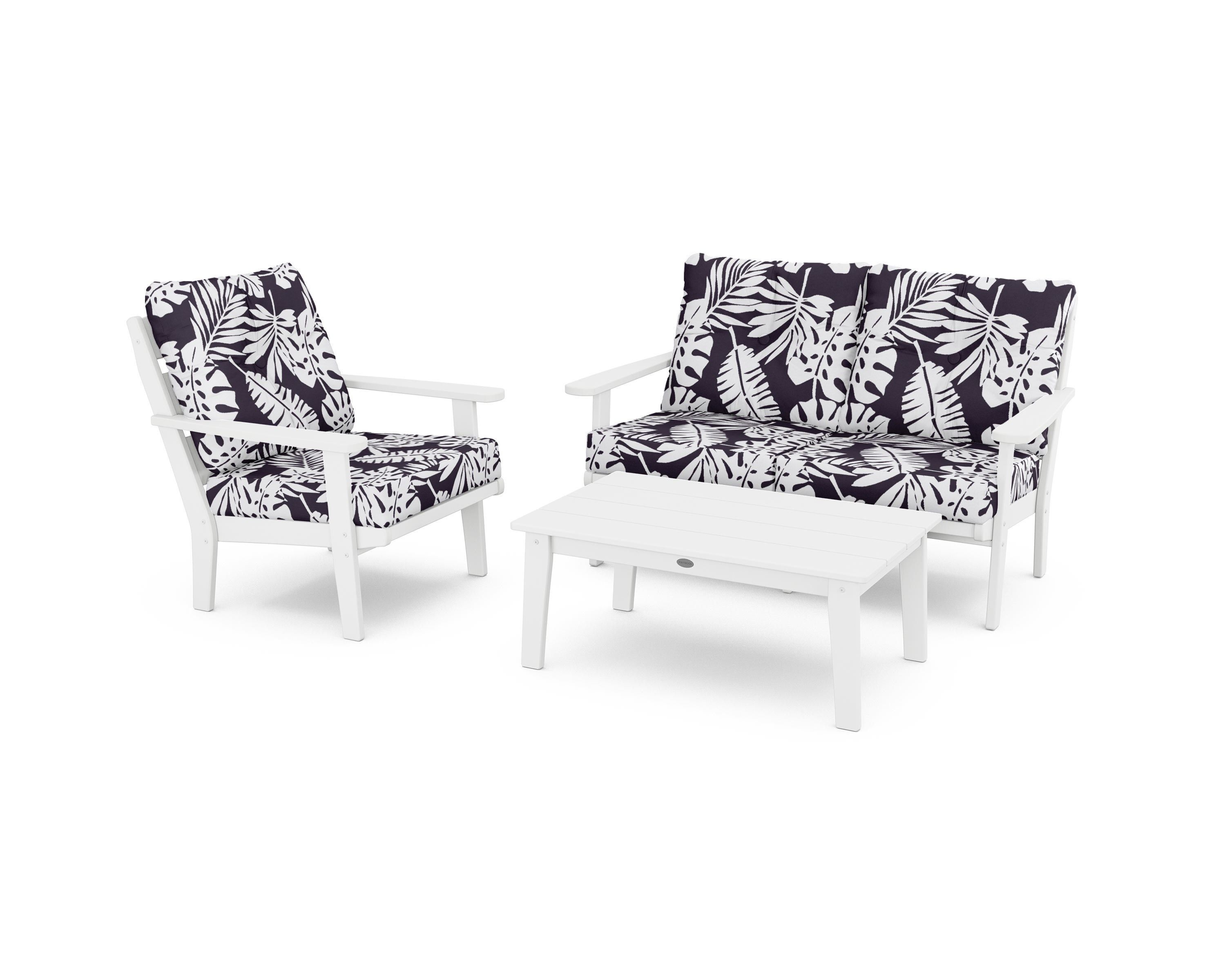 POLYWOOD® Lakeside 3-Piece Deep Seating Set in White / Leaf Navy