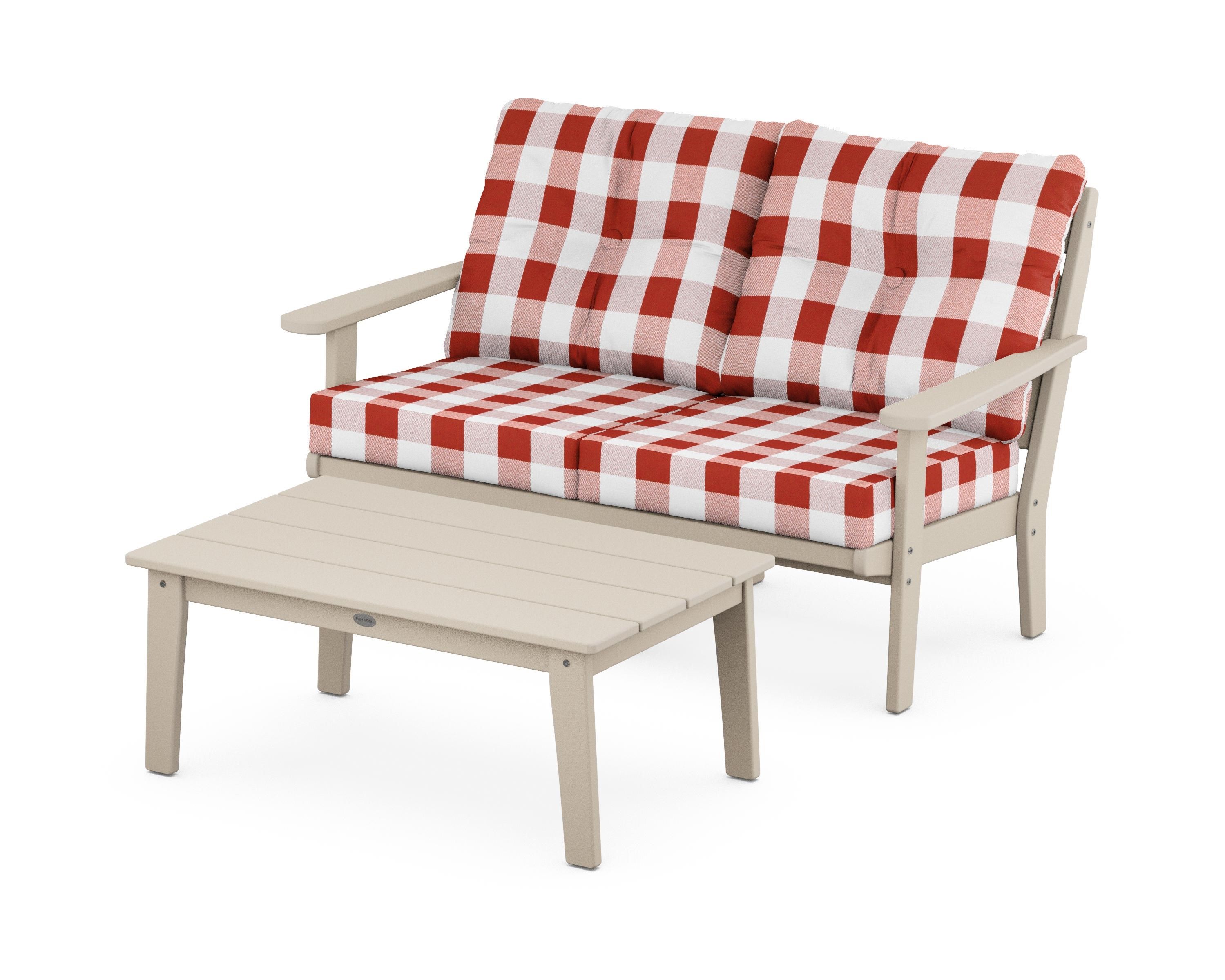 POLYWOOD® Lakeside 2-Piece Lounge Loveseat Set in Sand / Buffalo Plaid Crimson