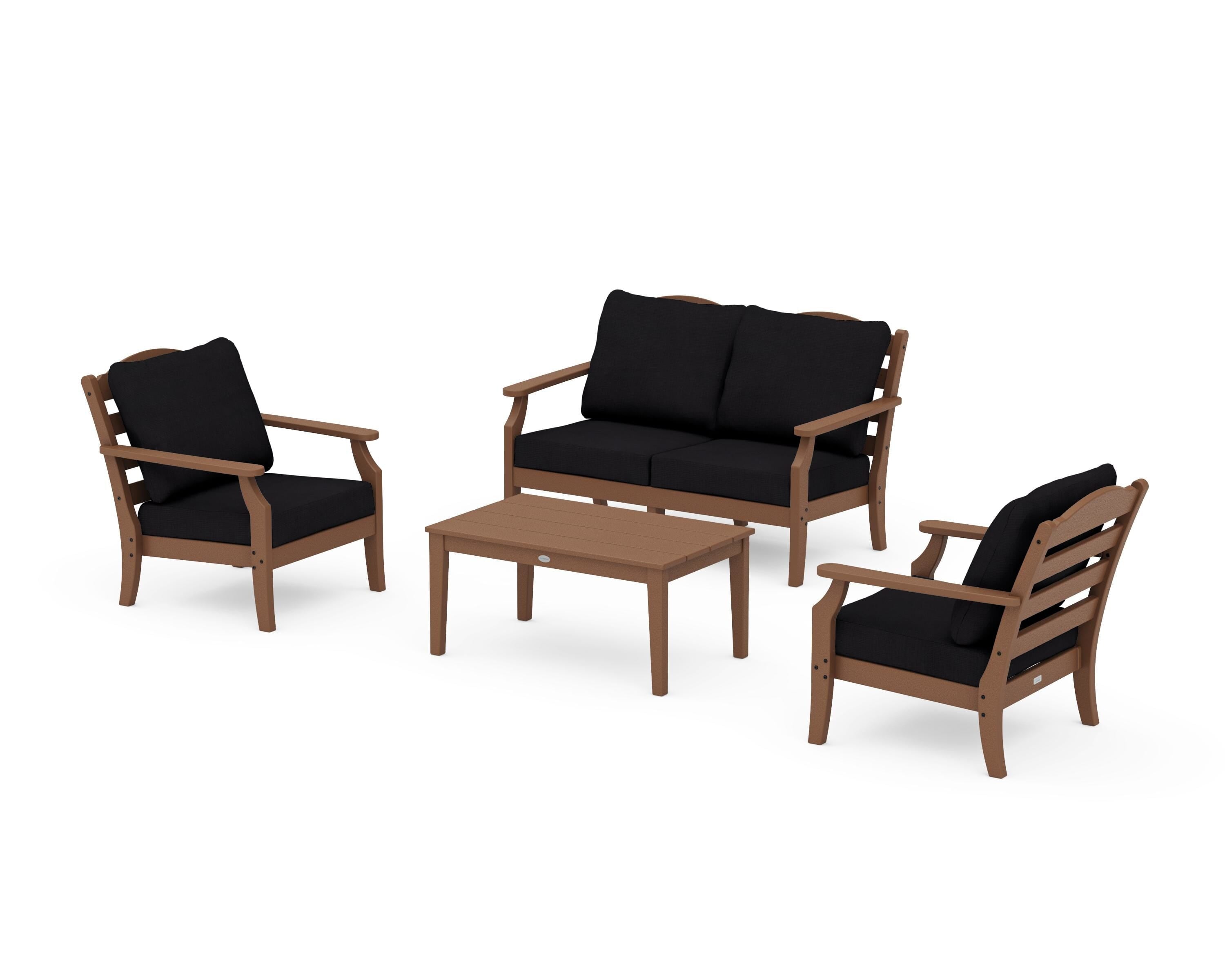 Draper James™ by POLYWOOD® Savannah 4-Piece Deep Seating Set with Loveseat in Teak / Midnight Linen