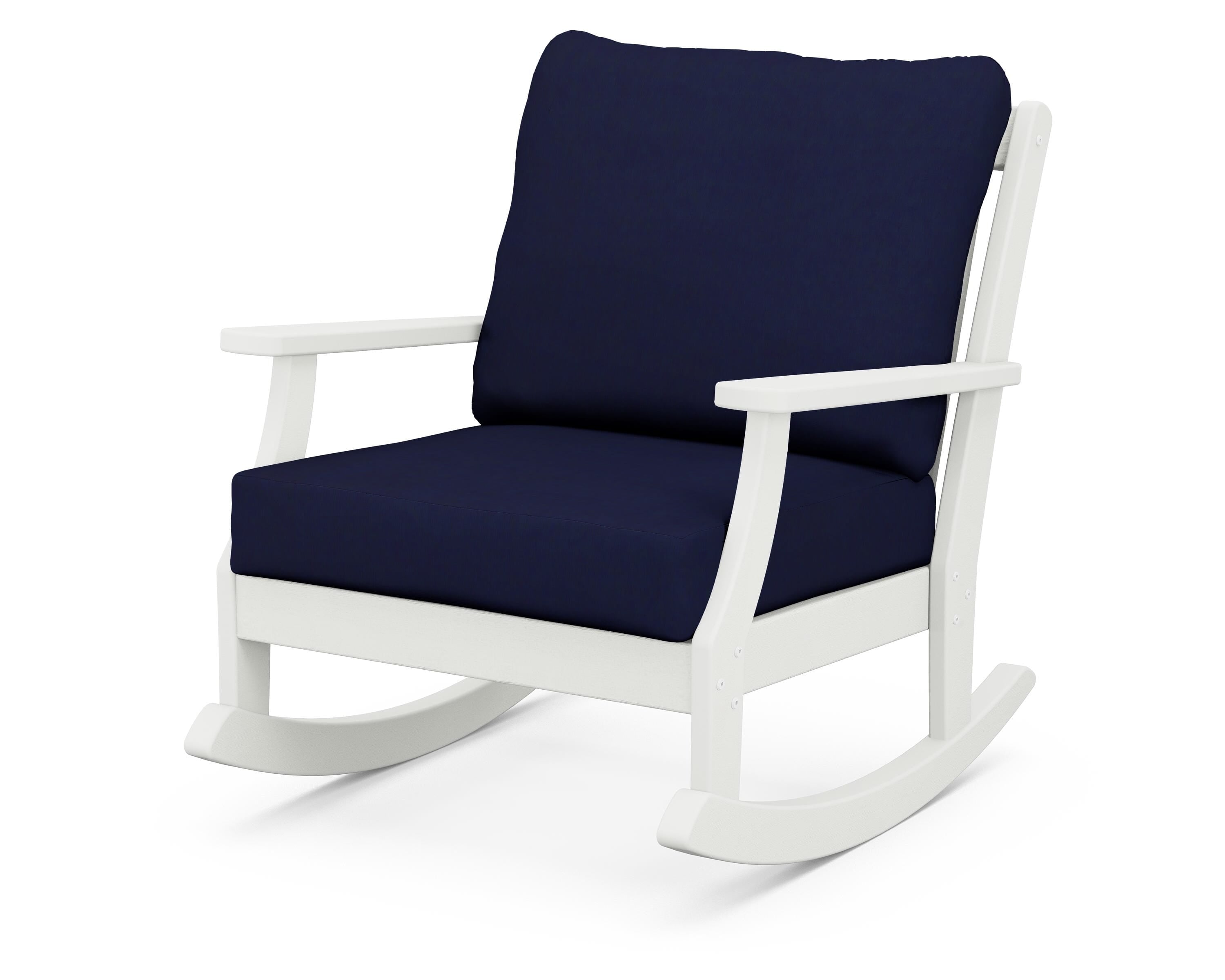 POLYWOOD® Braxton Deep Seating Rocking Chair in Vintage White / Navy