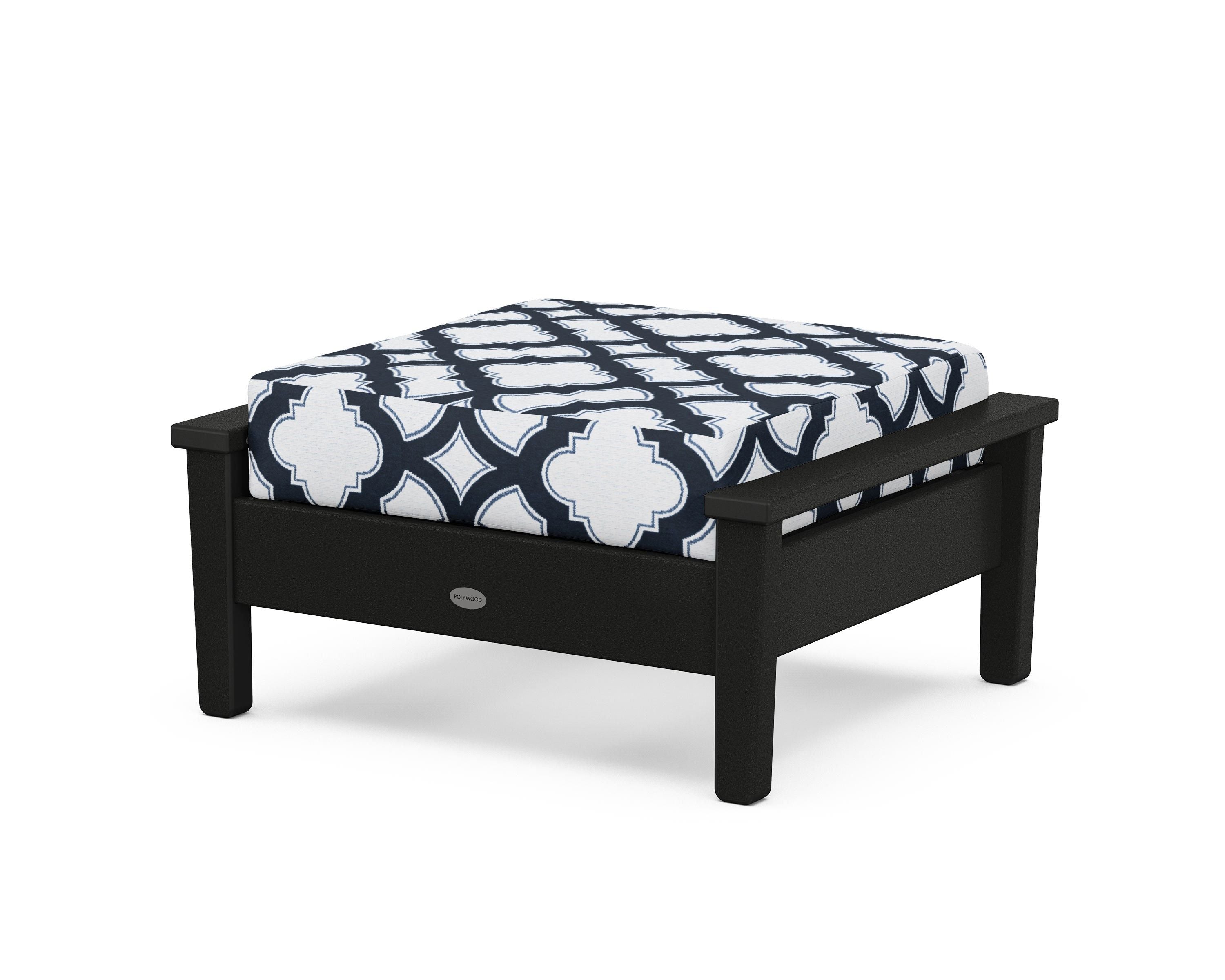 POLYWOOD® Prescott Deep Seating Ottoman in Black / Trellis Marine Indigo
