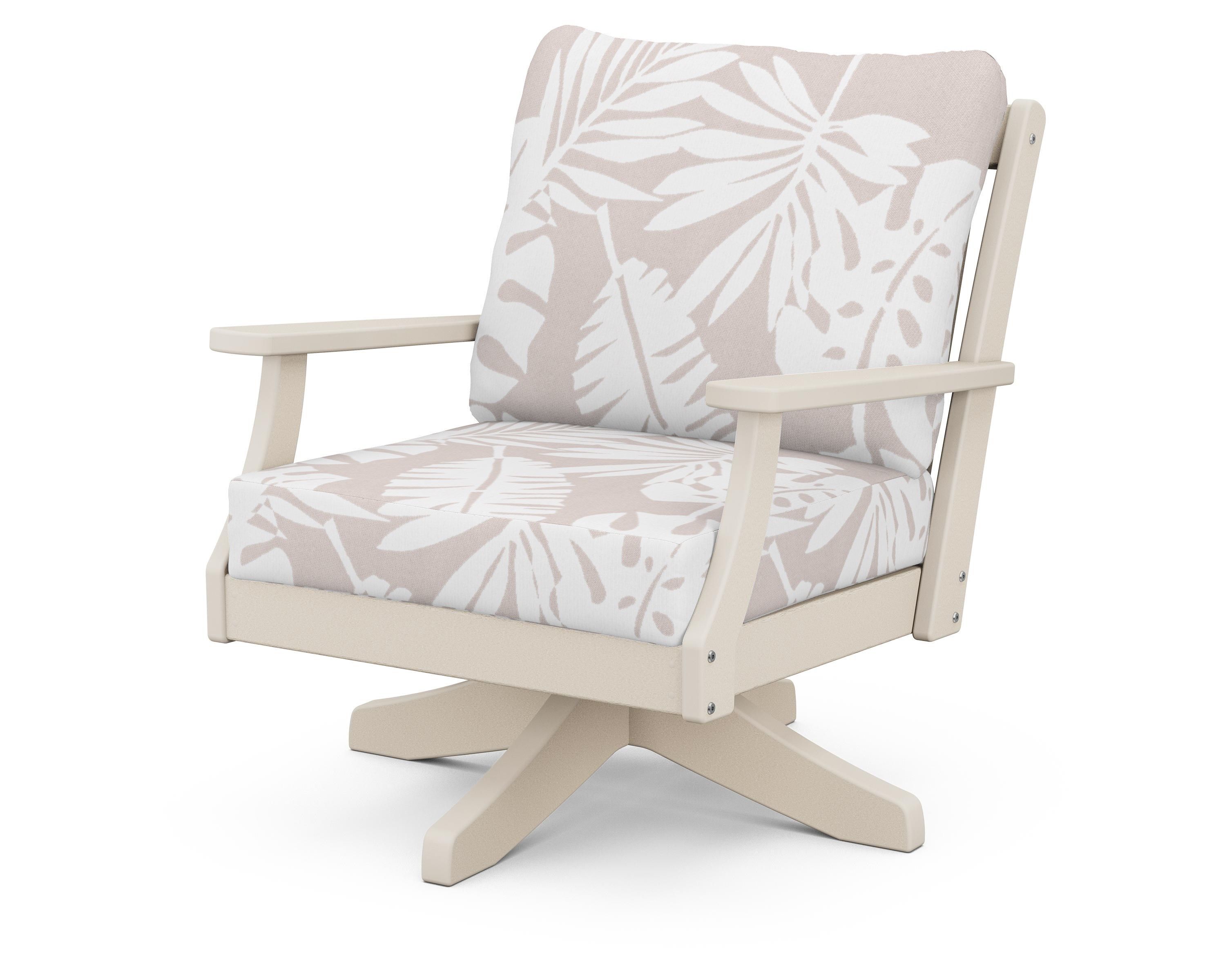 POLYWOOD® Braxton Deep Seating Swivel Chair in Sand / Leaf Dune Burlap