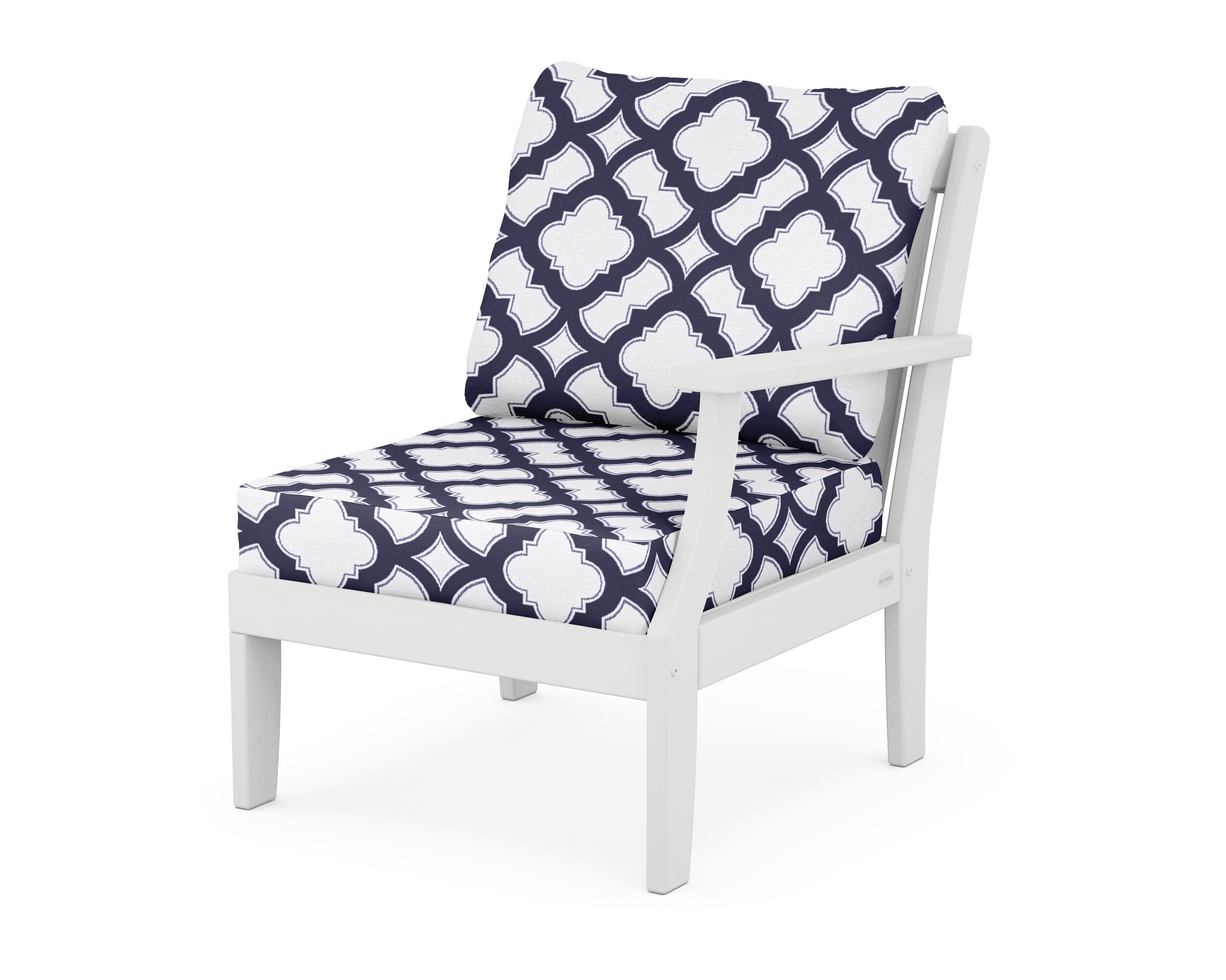 POLYWOOD® Braxton Modular Right Arm Chair in White / Trellis Navy