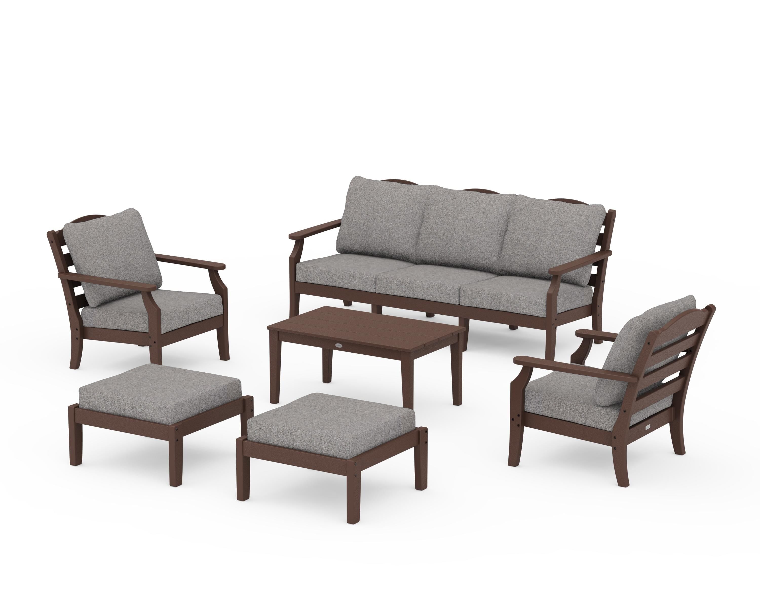 Draper James™ by POLYWOOD® Savannah 6-Piece Lounge Sofa Set in Mahogany / Grey Mist