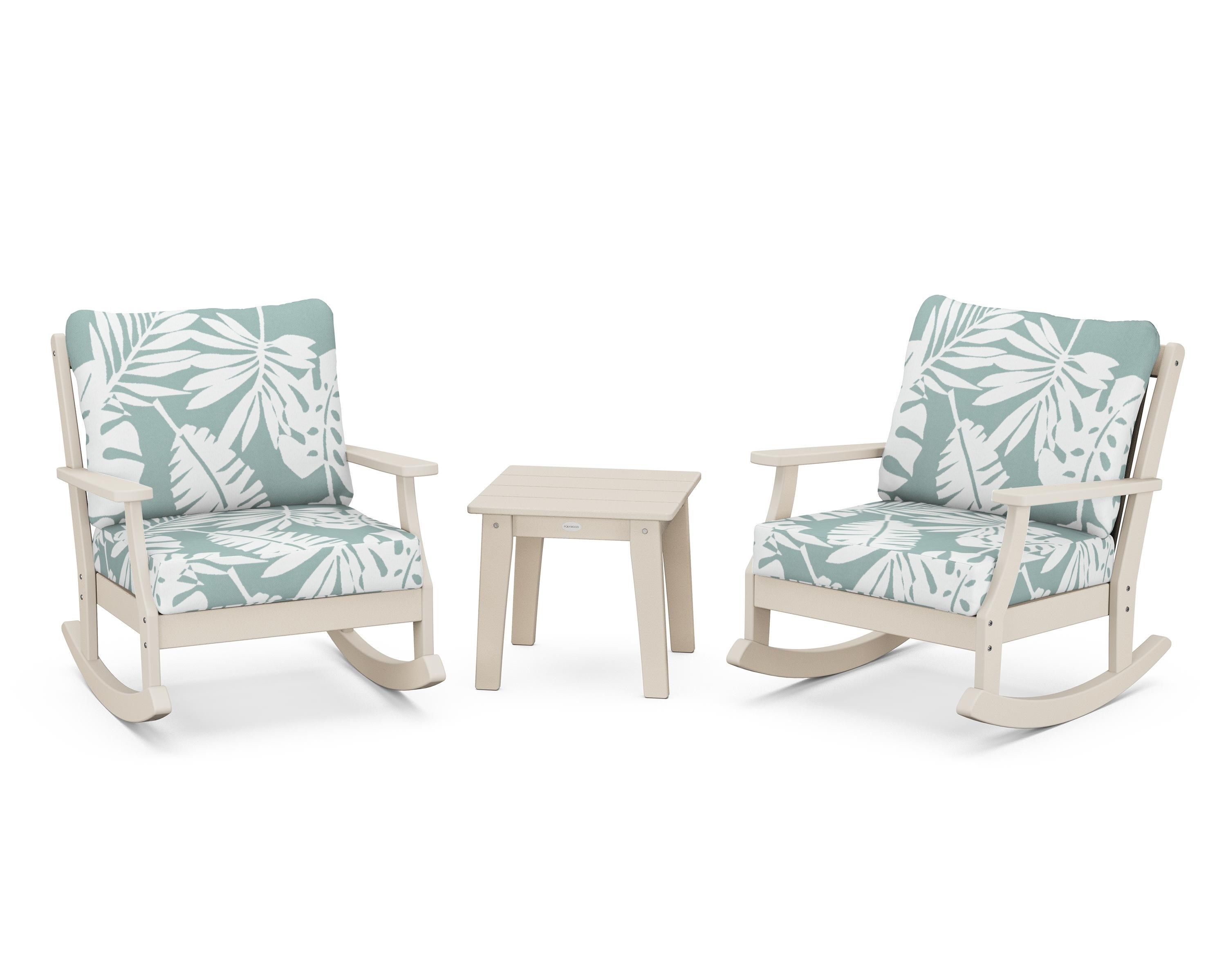 POLYWOOD® Braxton 3-Piece Deep Seating Rocker Set in Sand / Leaf Glacier Spa