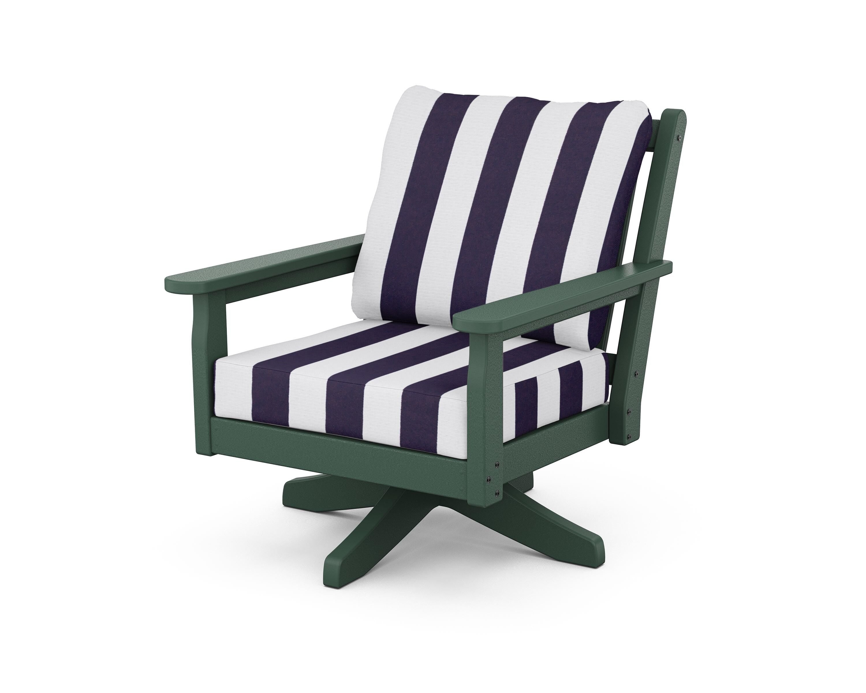 POLYWOOD® Chippendale Deep Seating Swivel Chair in Green / Cabana Stripe Navy