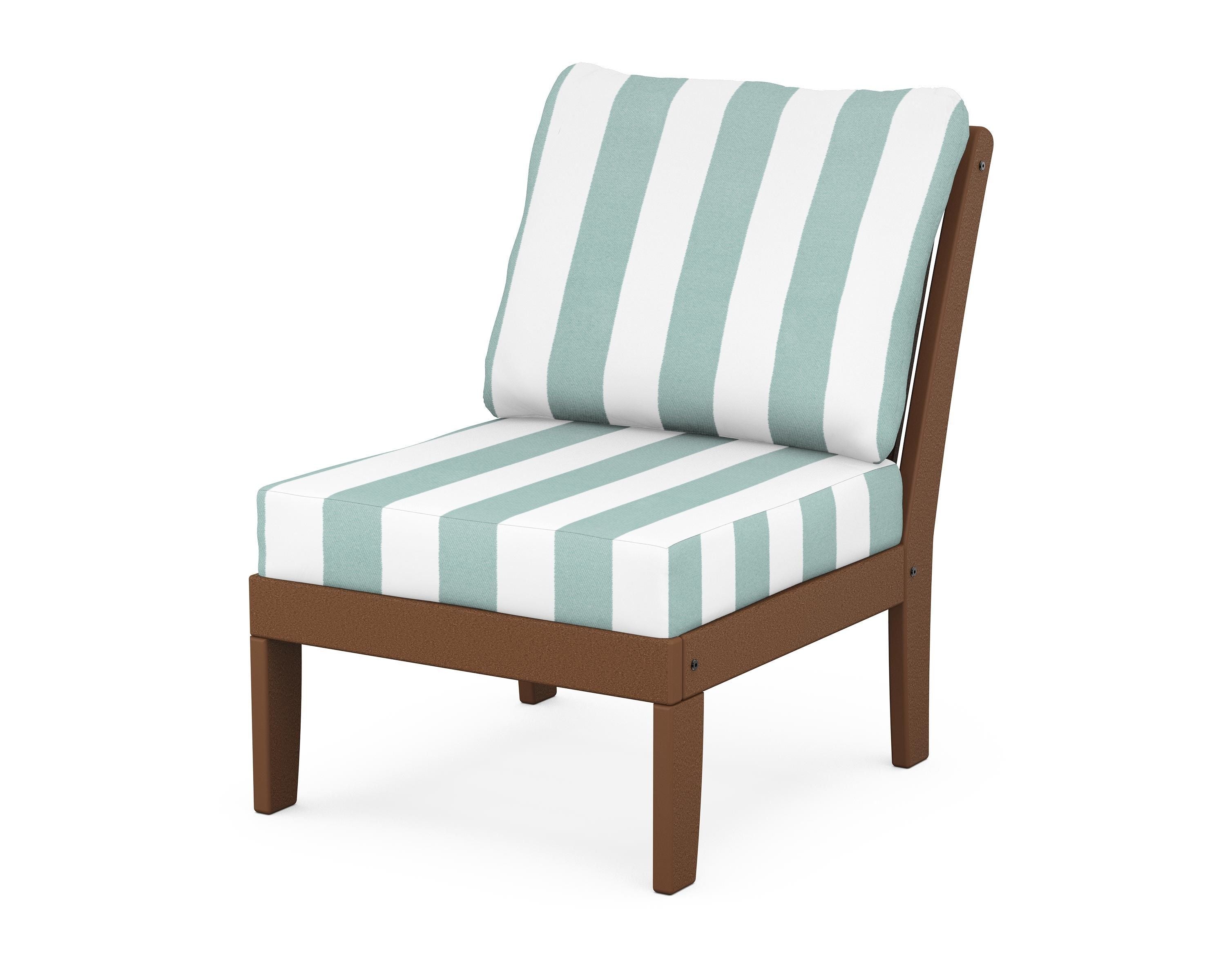POLYWOOD® Braxton Modular Armless Chair in Teak / Cabana Stripe Glacier Spa