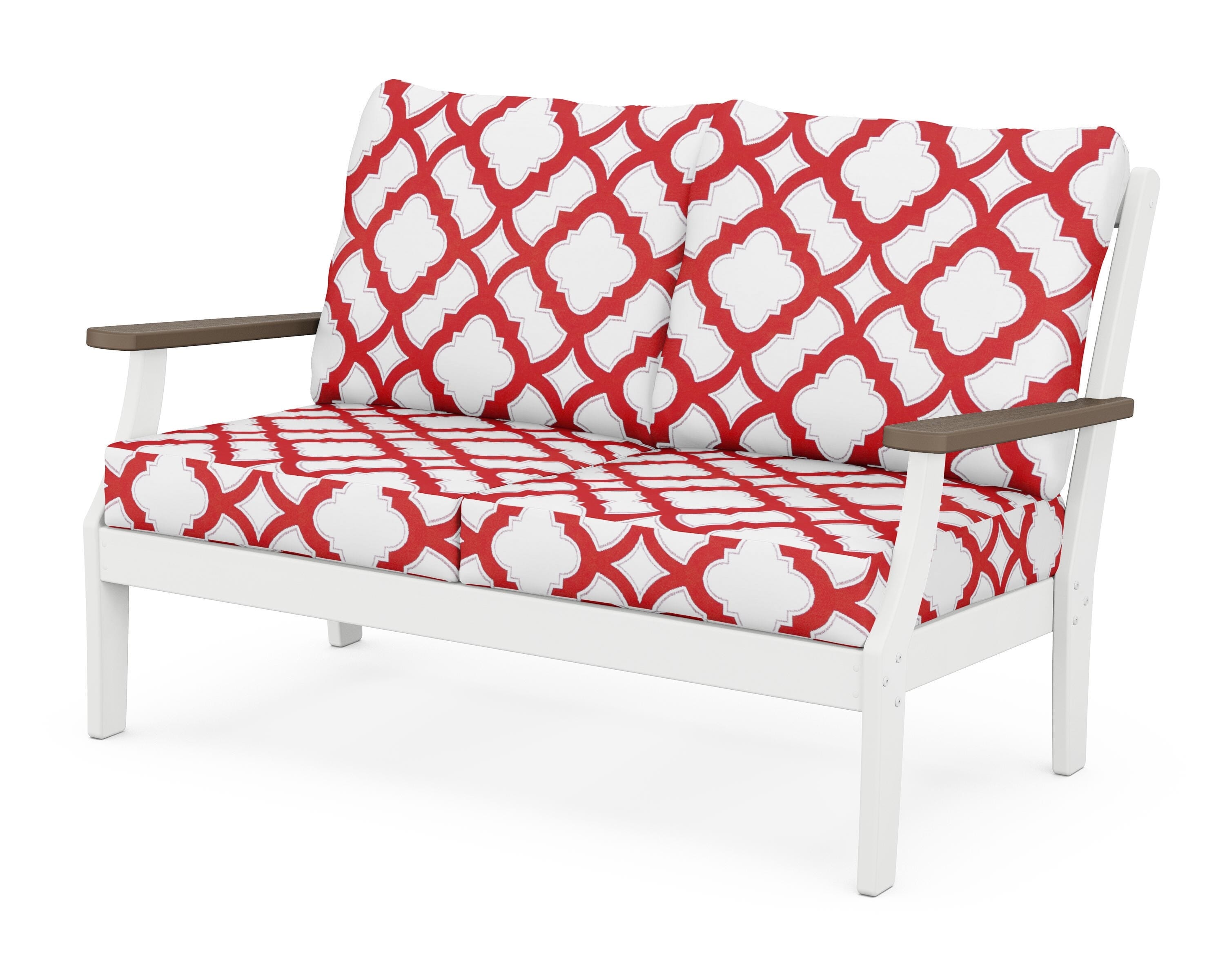 POLYWOOD® Braxton Deep Seating Loveseat in White / Kona / Trellis Crimson
