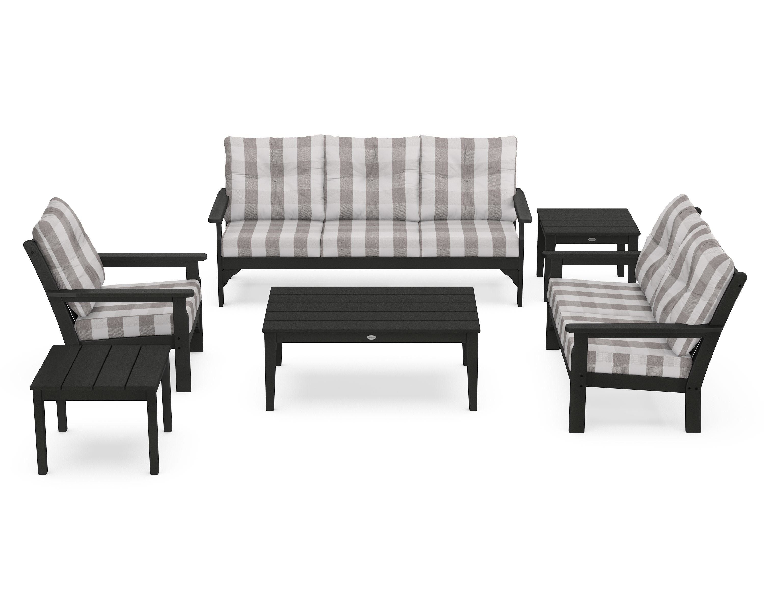 POLYWOOD® Vineyard 6-Piece Deep Seating Set in Green / Buffalo Plaid Grey Mist