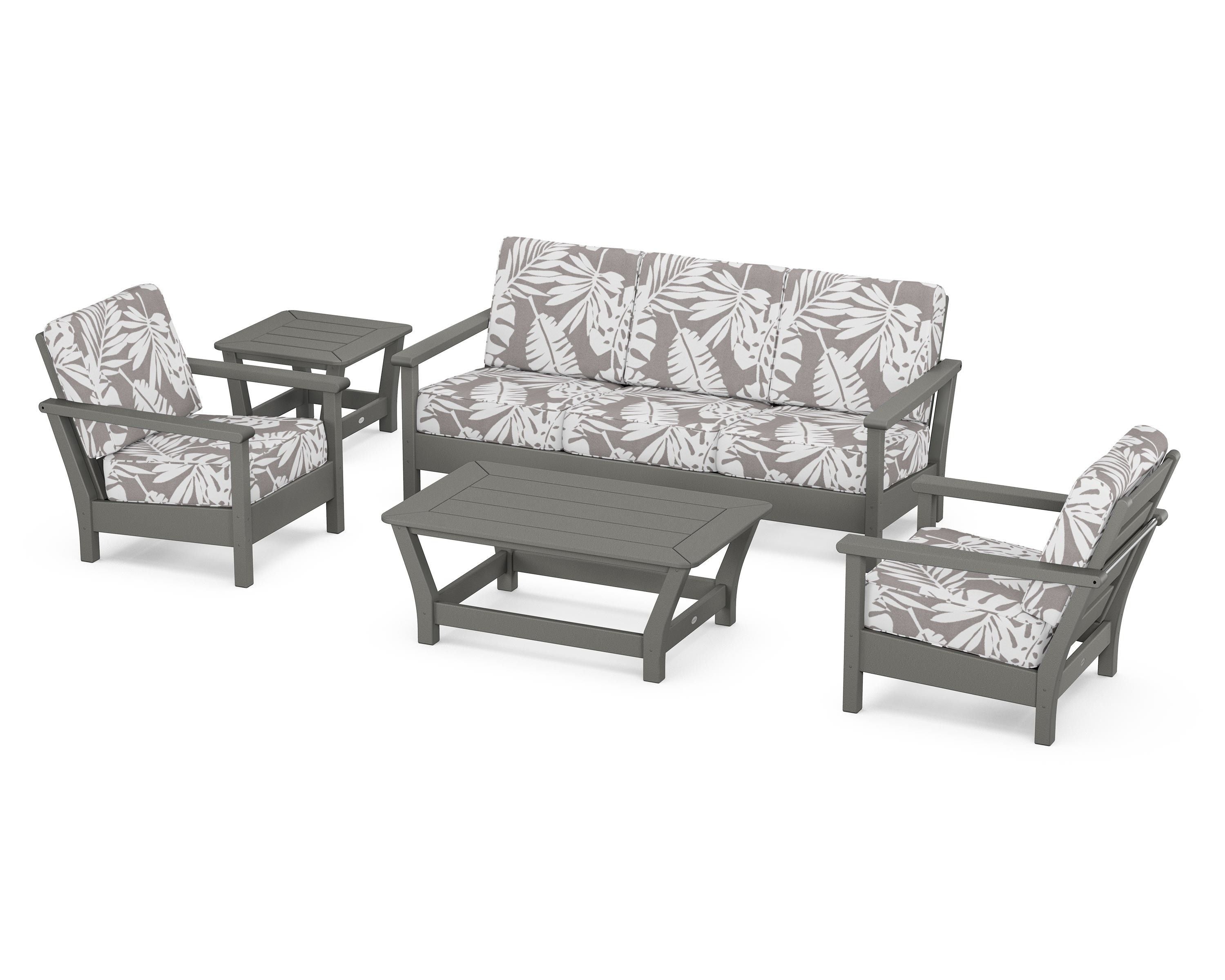 POLYWOOD® Harbour 5-Piece Deep Seating Set in Slate Grey / Leaf Grey Mist