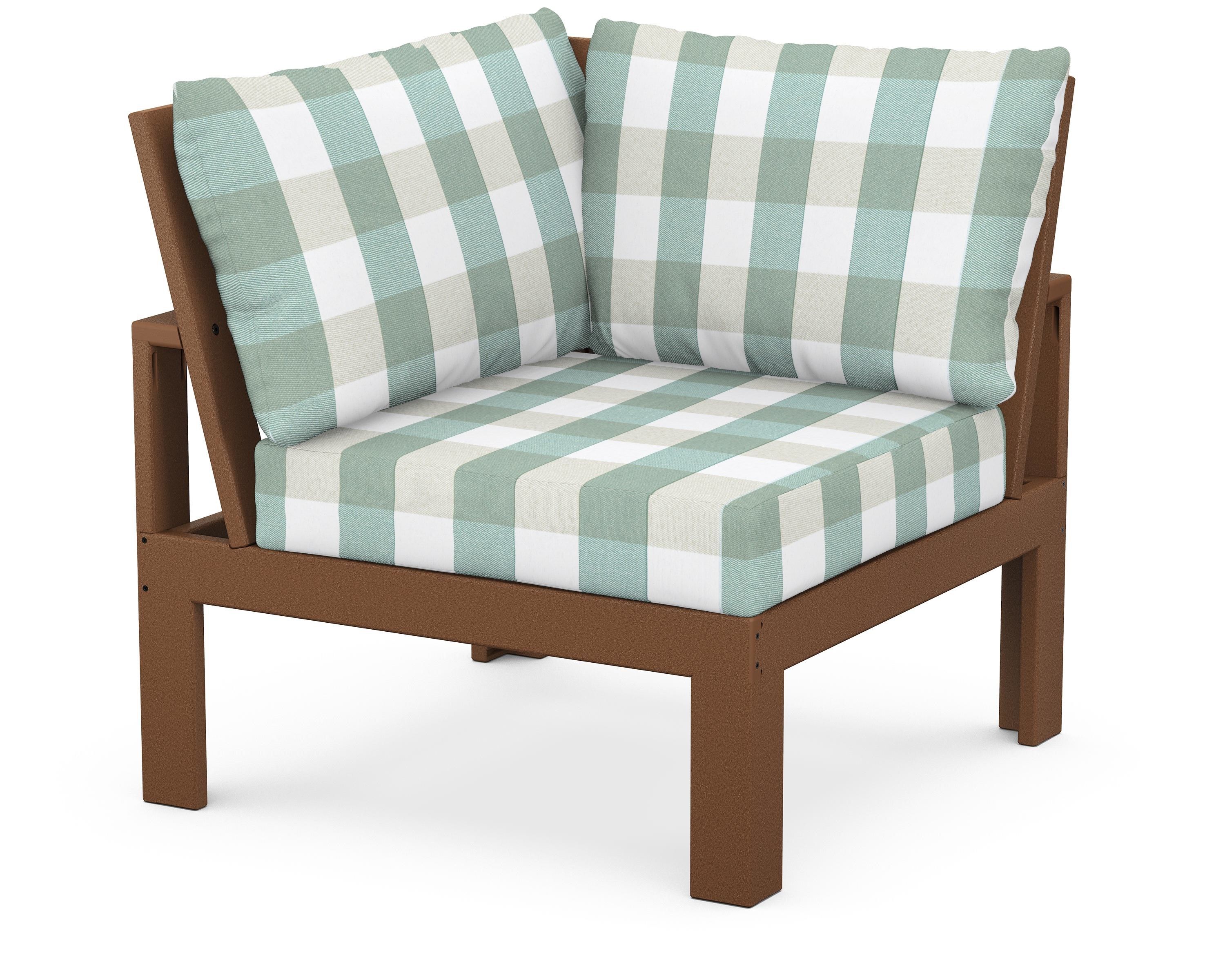 Unbranded Modular Corner Chair in Teak / Buffalo Plaid Glacier Spa