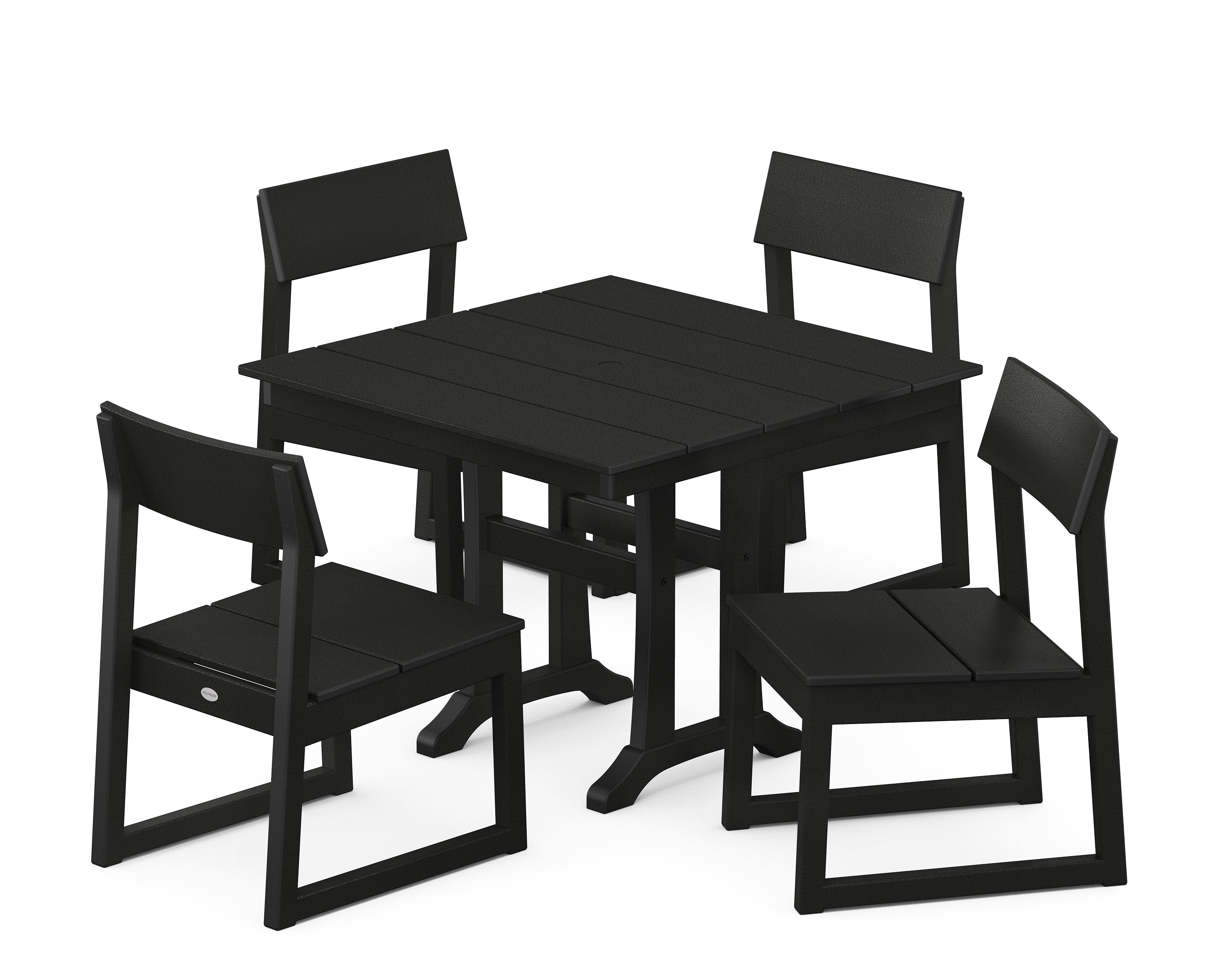 POLYWOOD® EDGE 5-Piece Farmhouse Trestle Side Chair Dining Set in Black