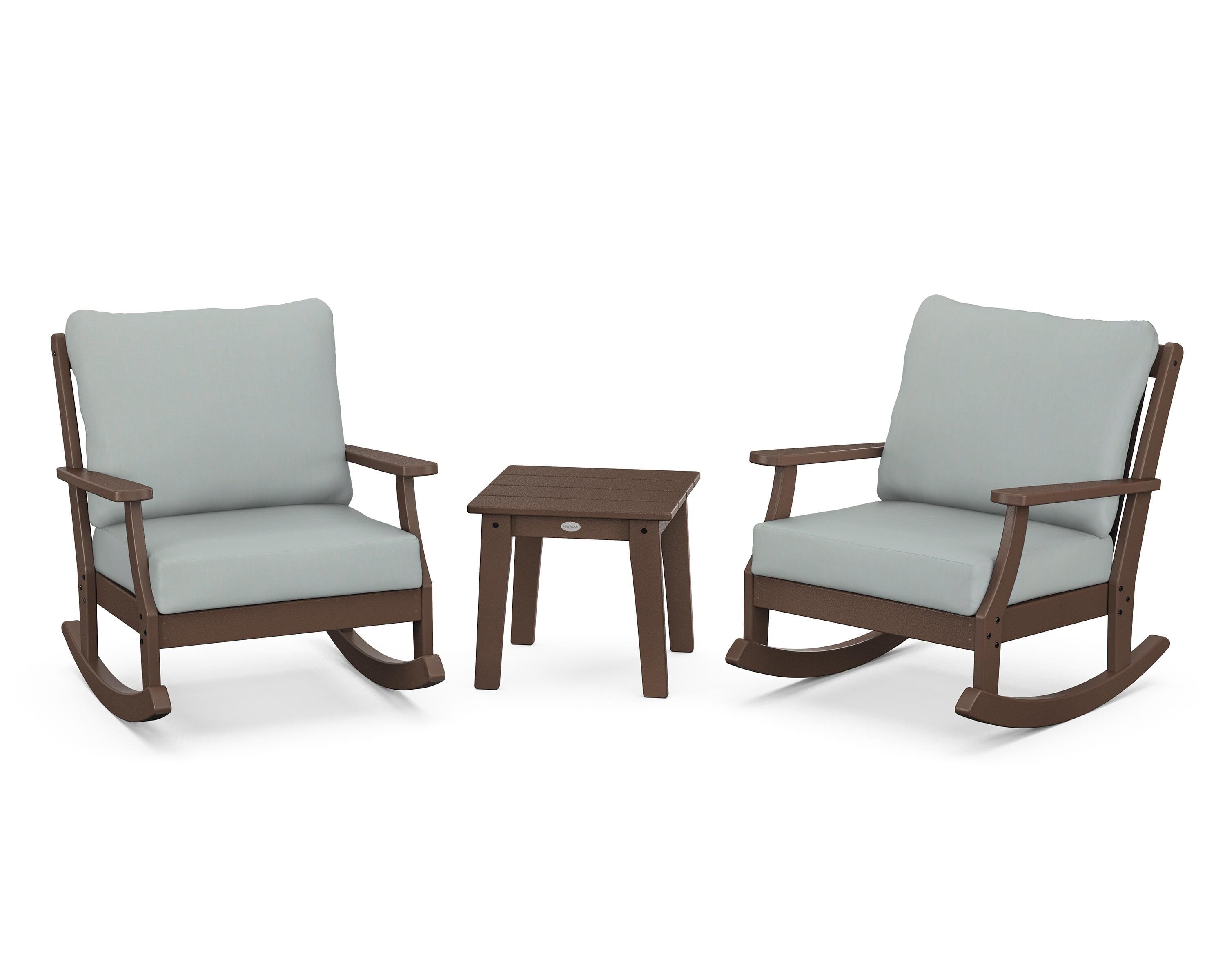 POLYWOOD® Braxton 3-Piece Deep Seating Rocker Set in Mahogany / Spa