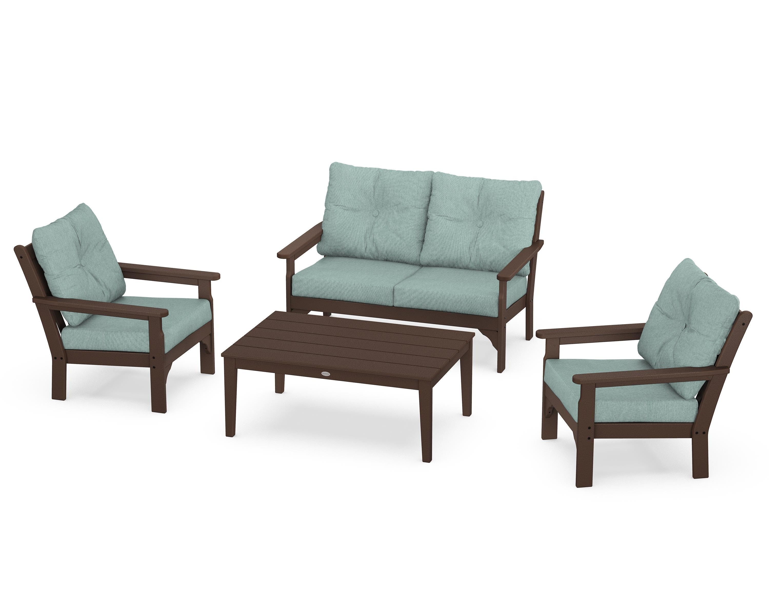 POLYWOOD® Vineyard 4-Piece Deep Seating Set in Mahogany / Glacier Spa