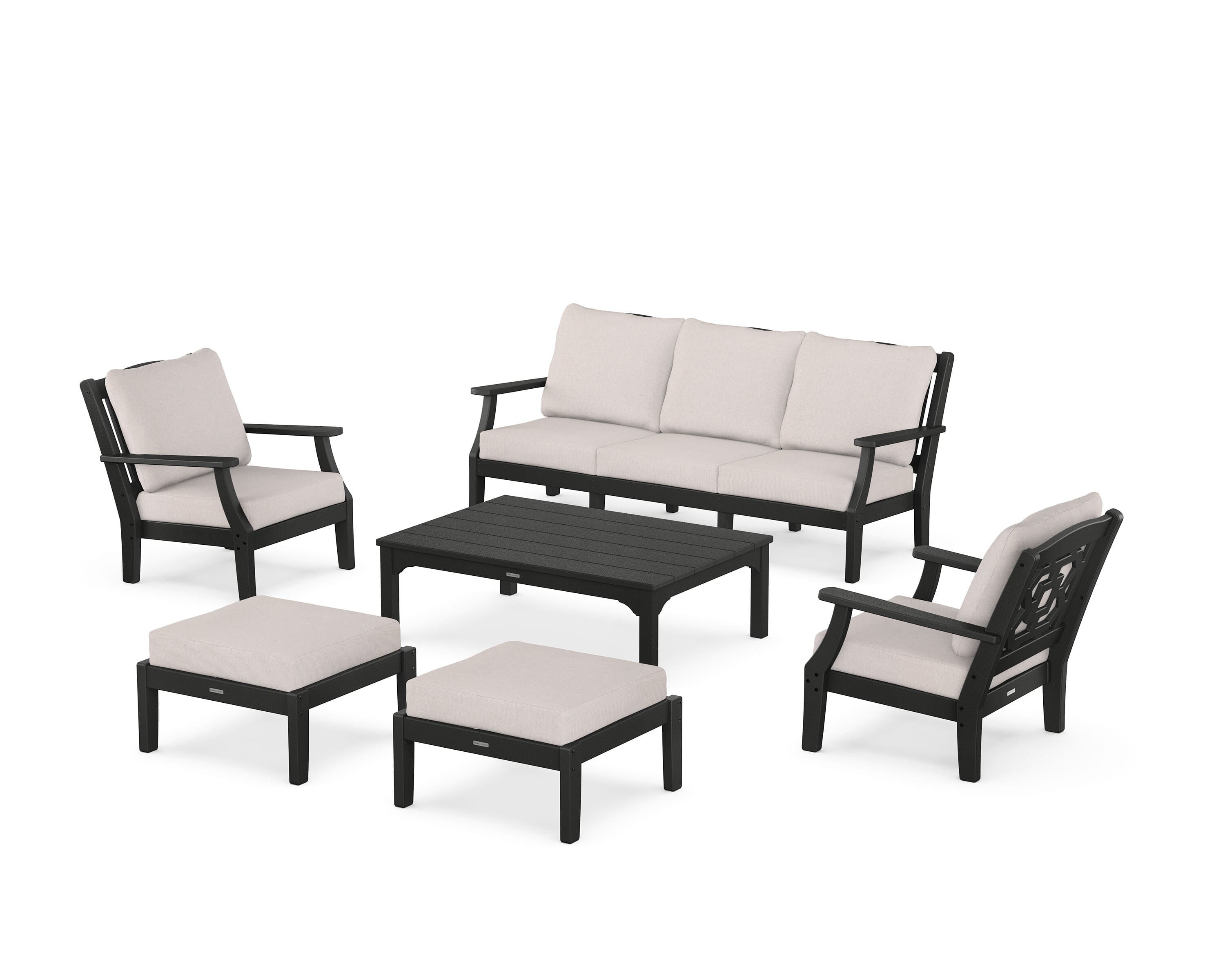 Martha Stewart by POLYWOOD® Chinoiserie 6-Piece Lounge Sofa Set in Black / Dune Burlap