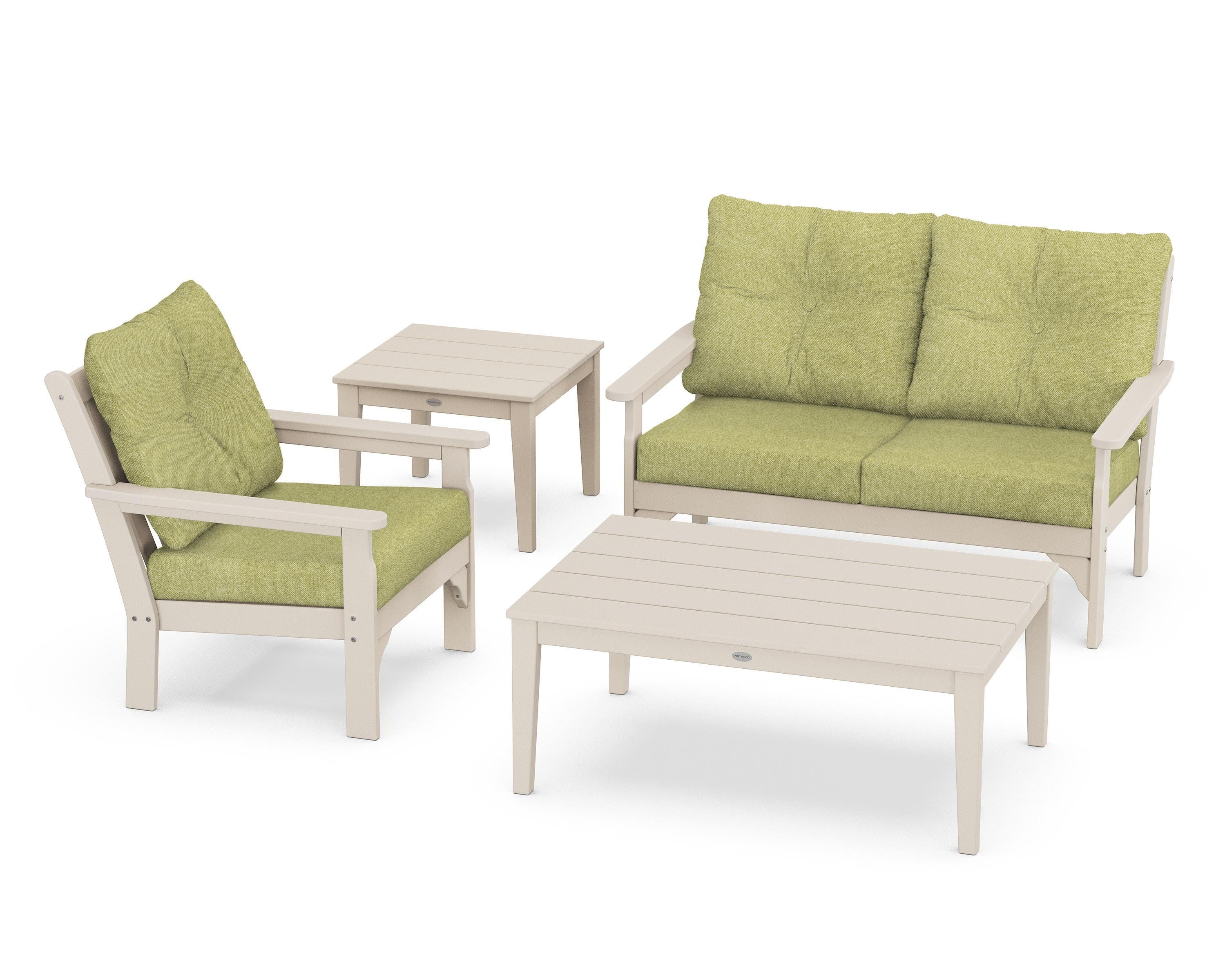 POLYWOOD® Vineyard 4-Piece Deep Seating Set in Sand / Chartreuse Boucle