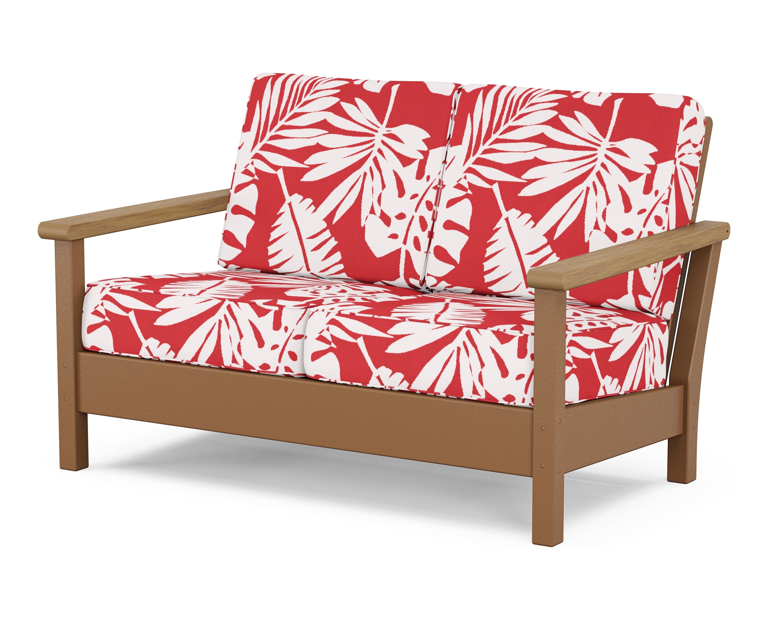 POLYWOOD® Harbour Deep Seating Loveseat in Teak / Natural / Leaf Crimson