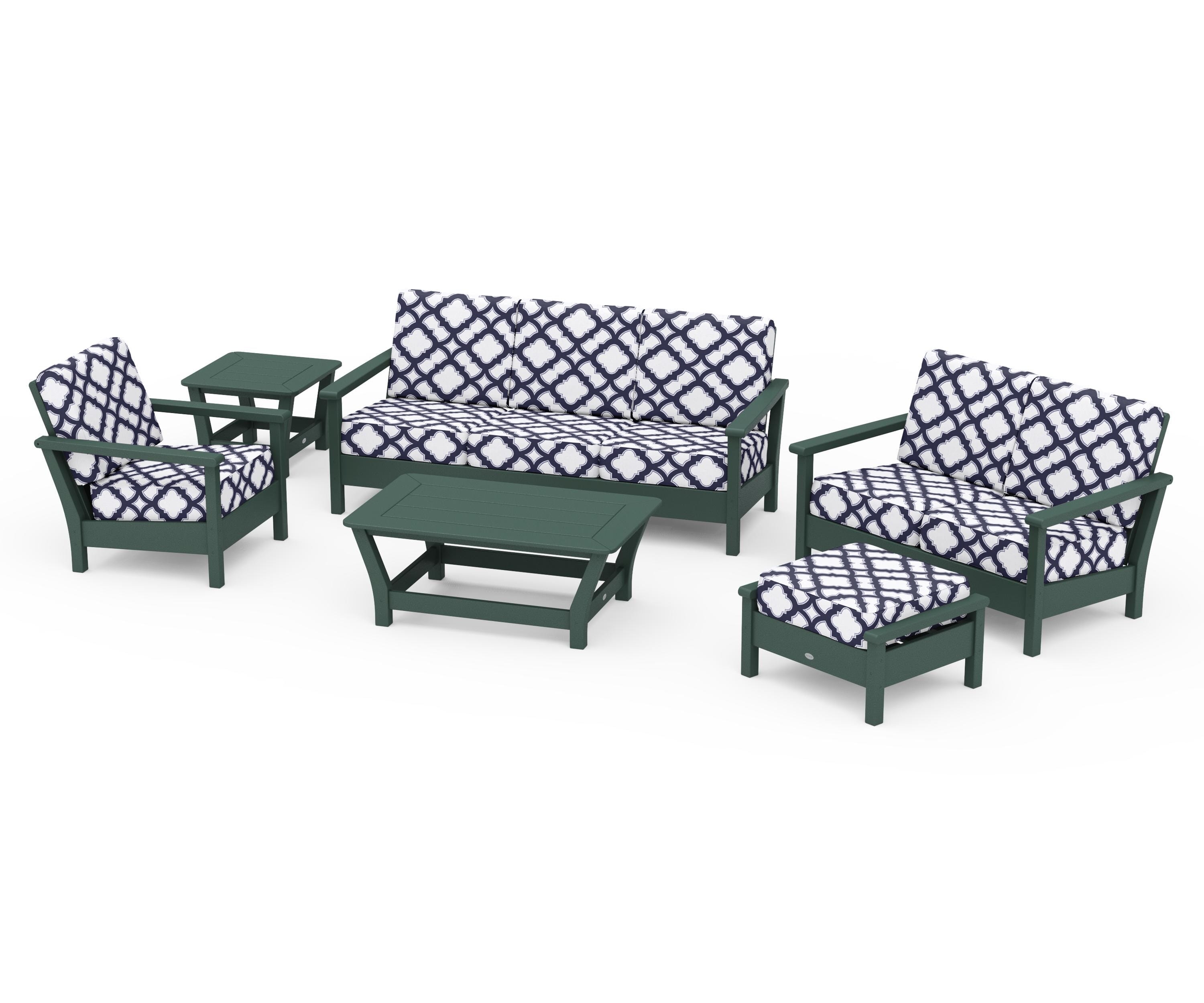 POLYWOOD® Harbour 6-Piece Outdoor Living Set in Green / Trellis Navy