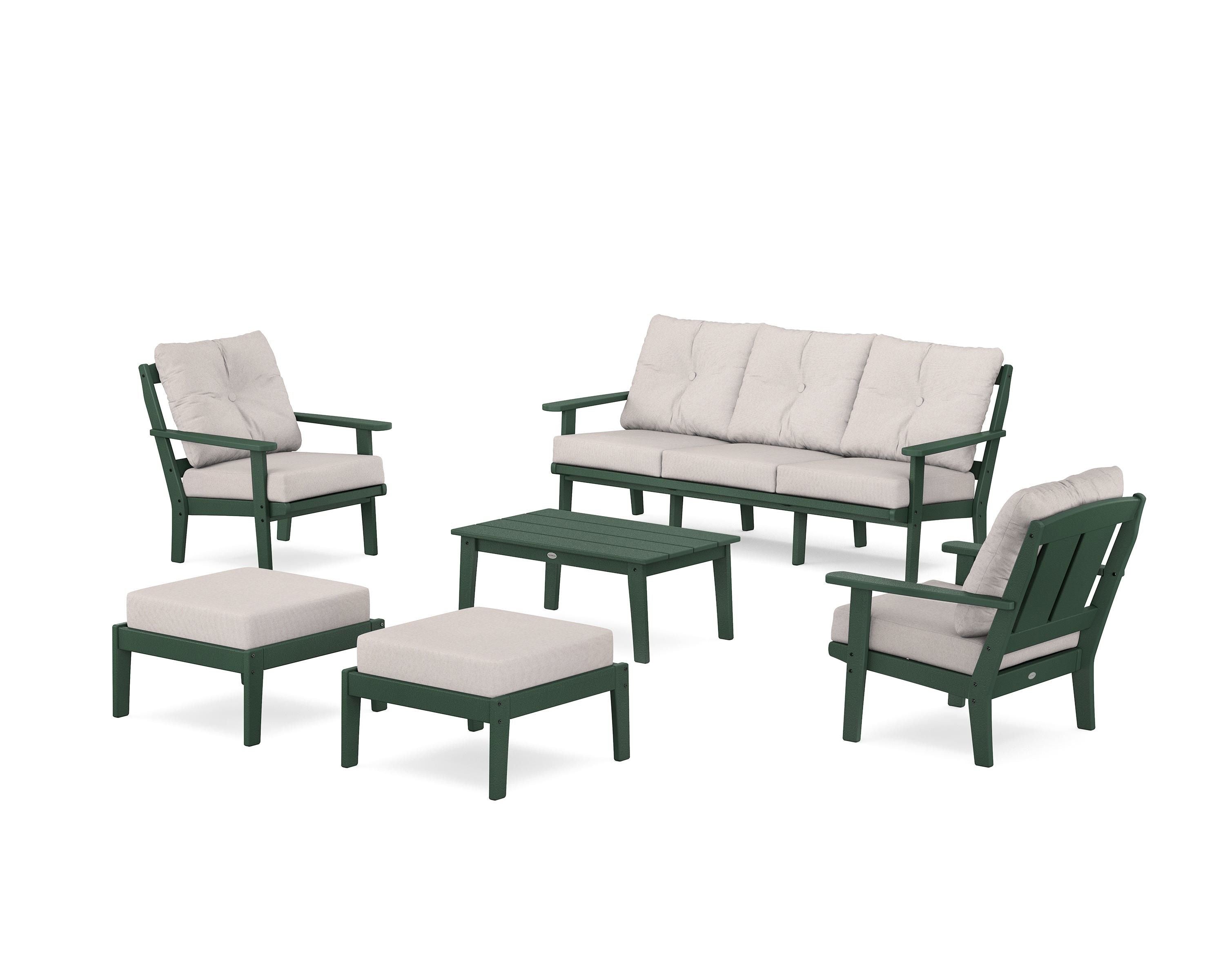 POLYWOOD® Mission 6-Piece Lounge Sofa Set in Green / Dune Burlap