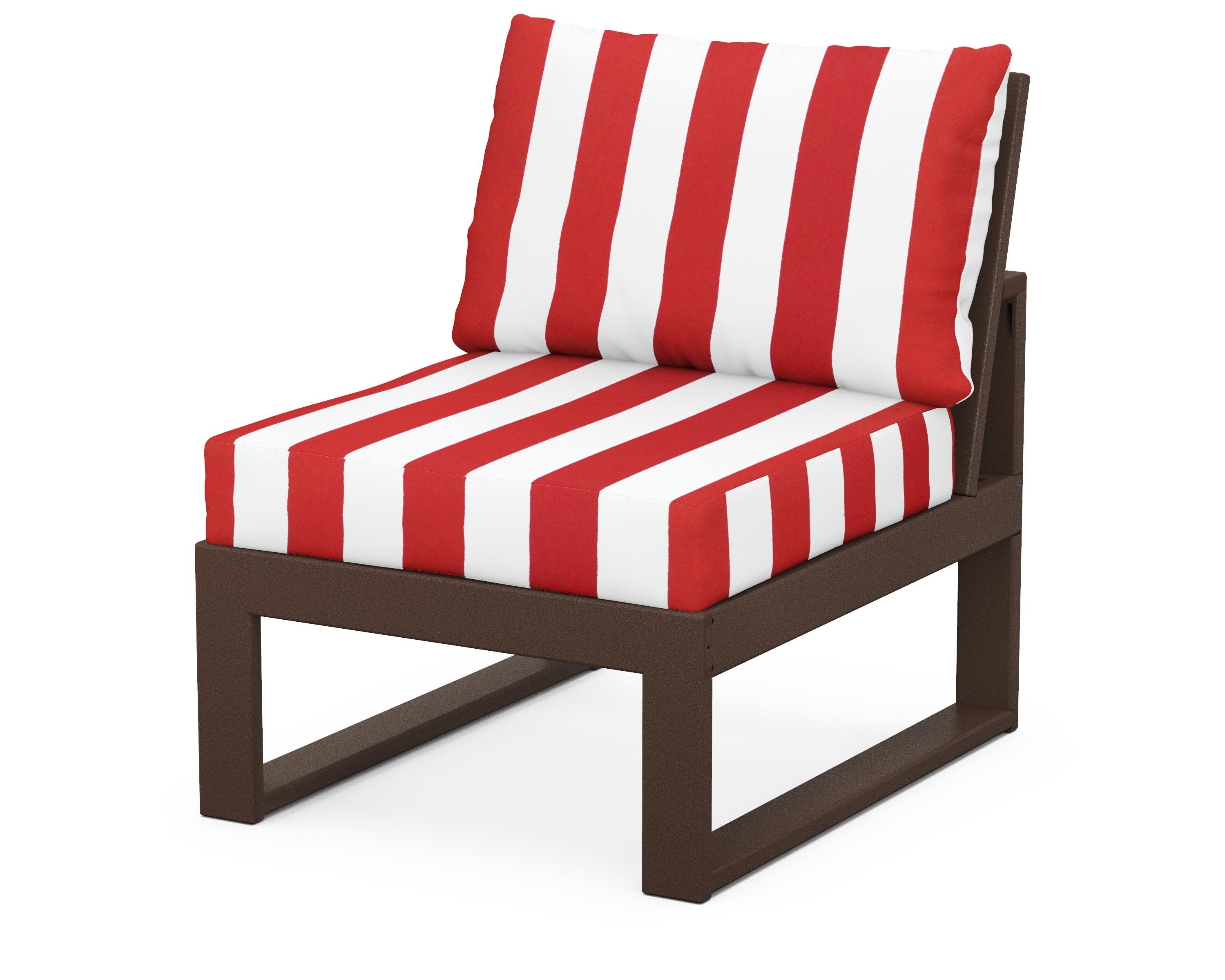 Unbranded Modular Armless Chair in Mahogany / Cabana Stripe Crimson
