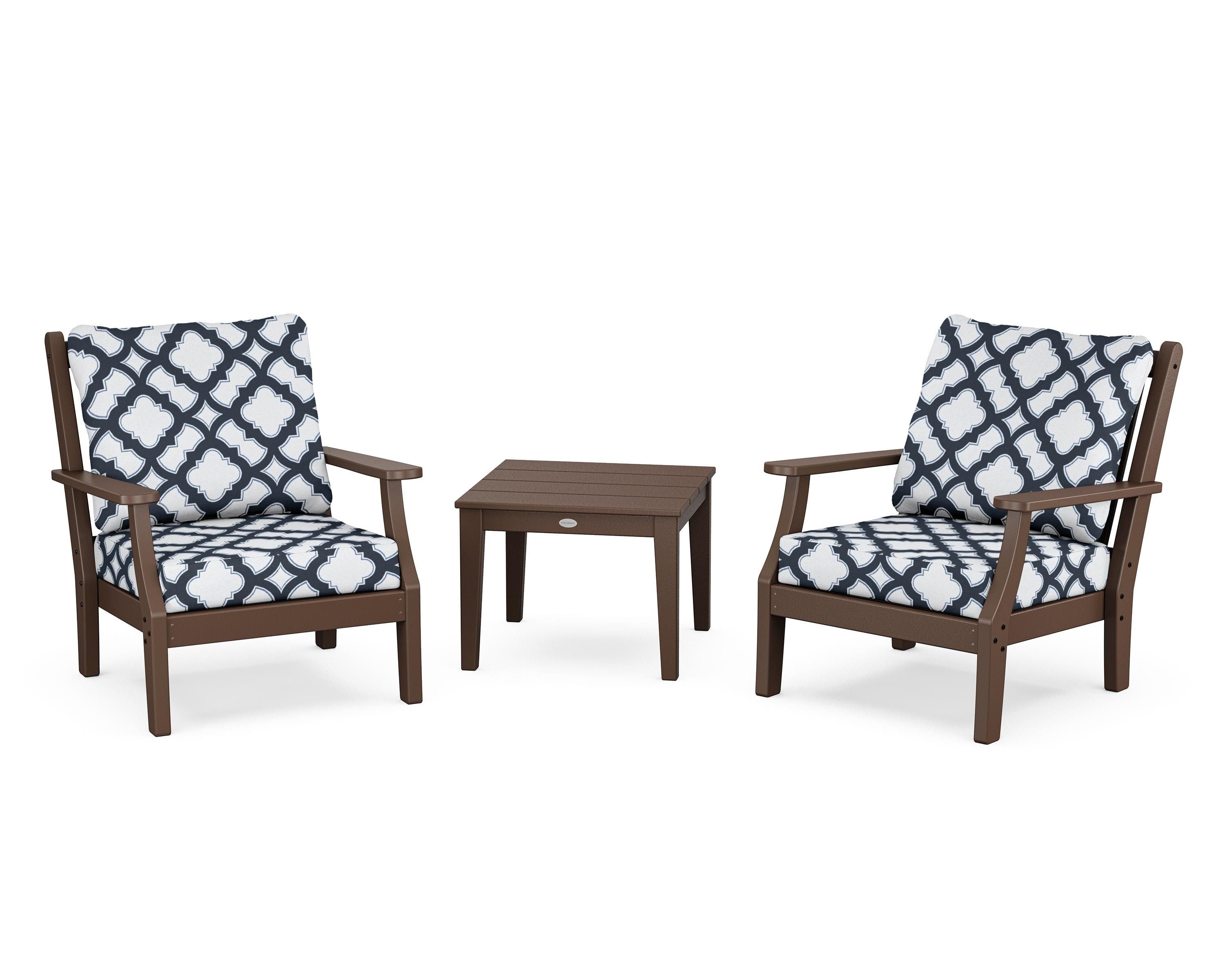 Country Living Wovendale 3-Piece Deep Seating Set in Mahogany / Trellis Marine Indigo