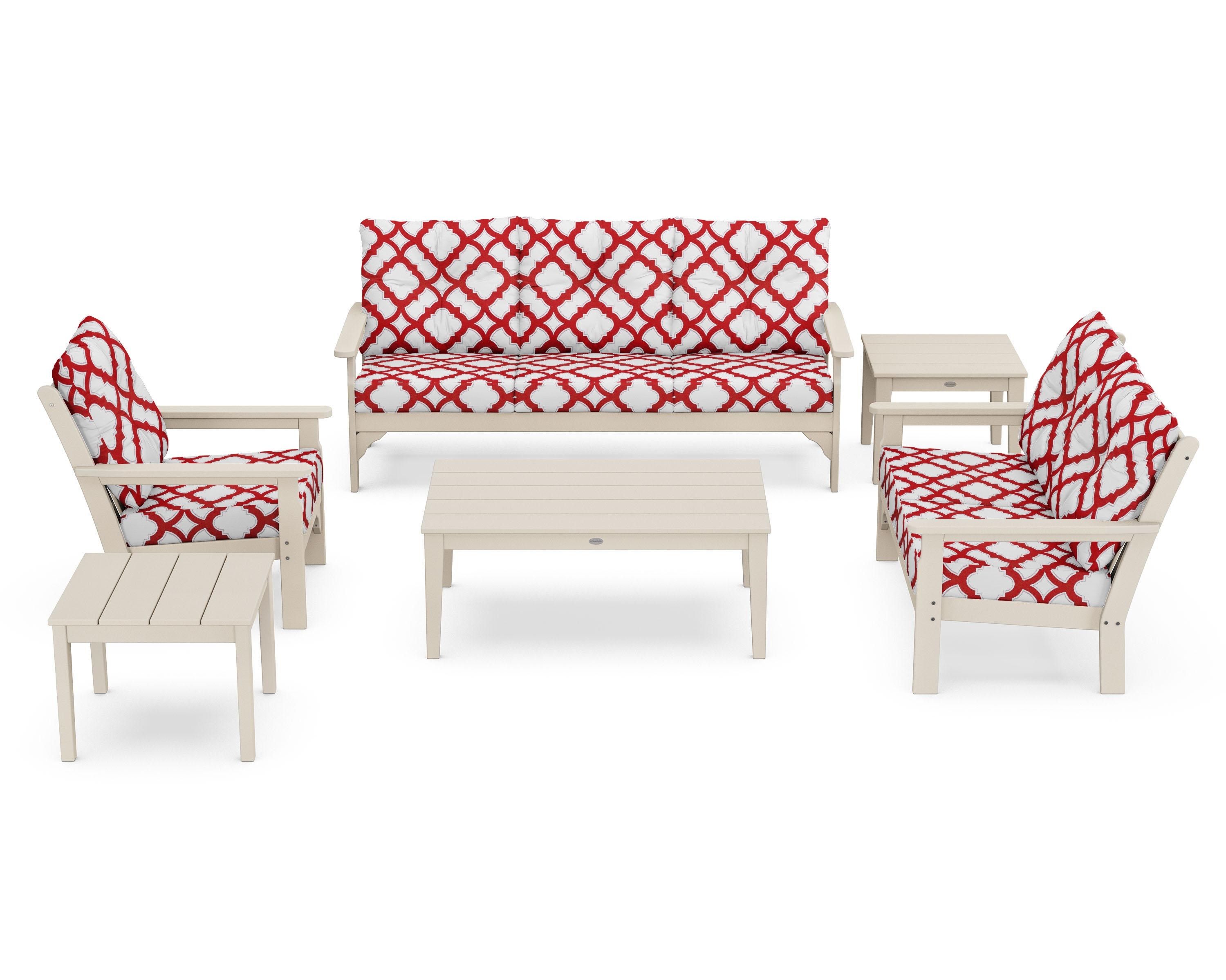POLYWOOD® Vineyard 6-Piece Deep Seating Set in Sand / Trellis Crimson