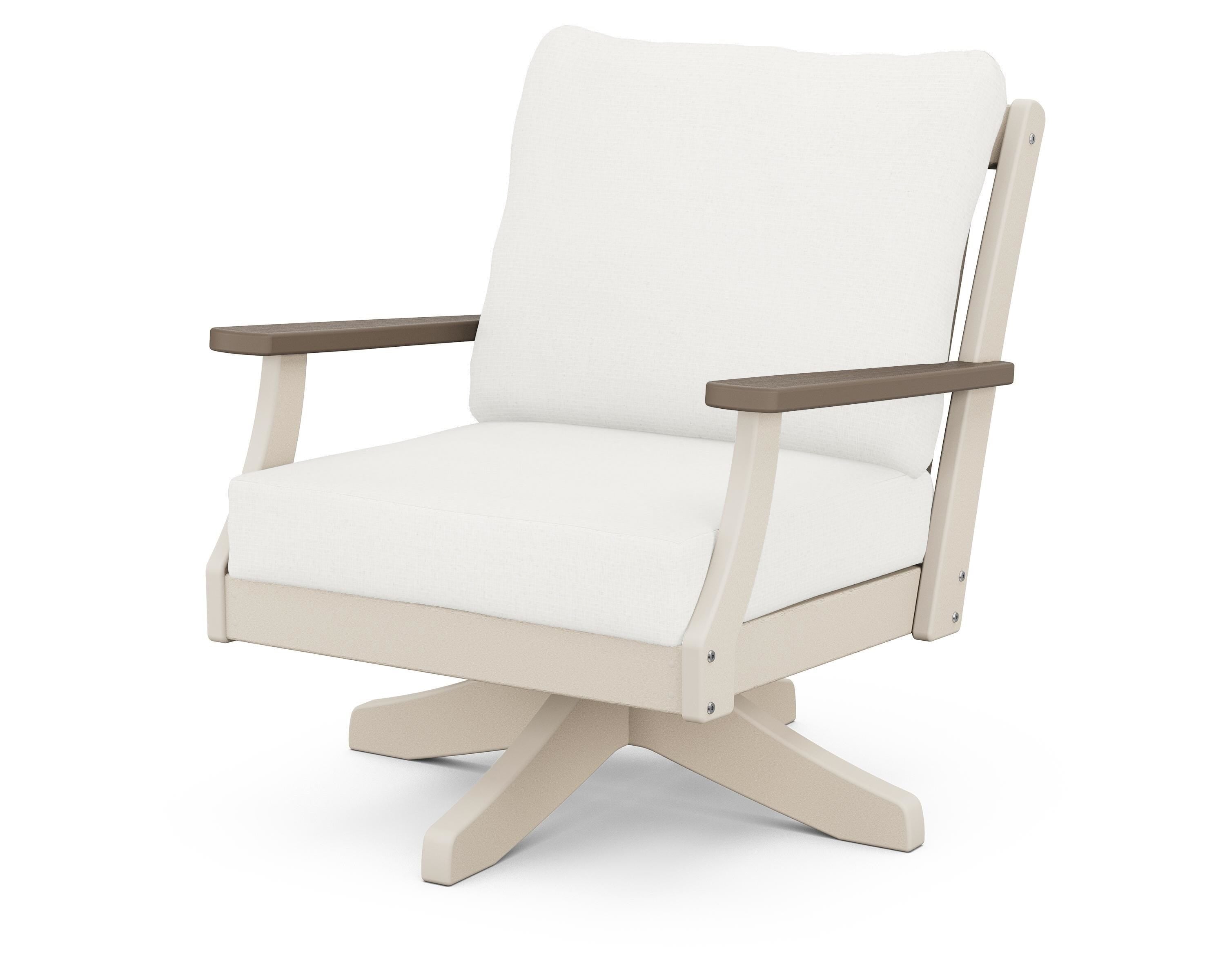 POLYWOOD® Braxton Deep Seating Swivel Chair in Sand / Kona / Natural Linen
