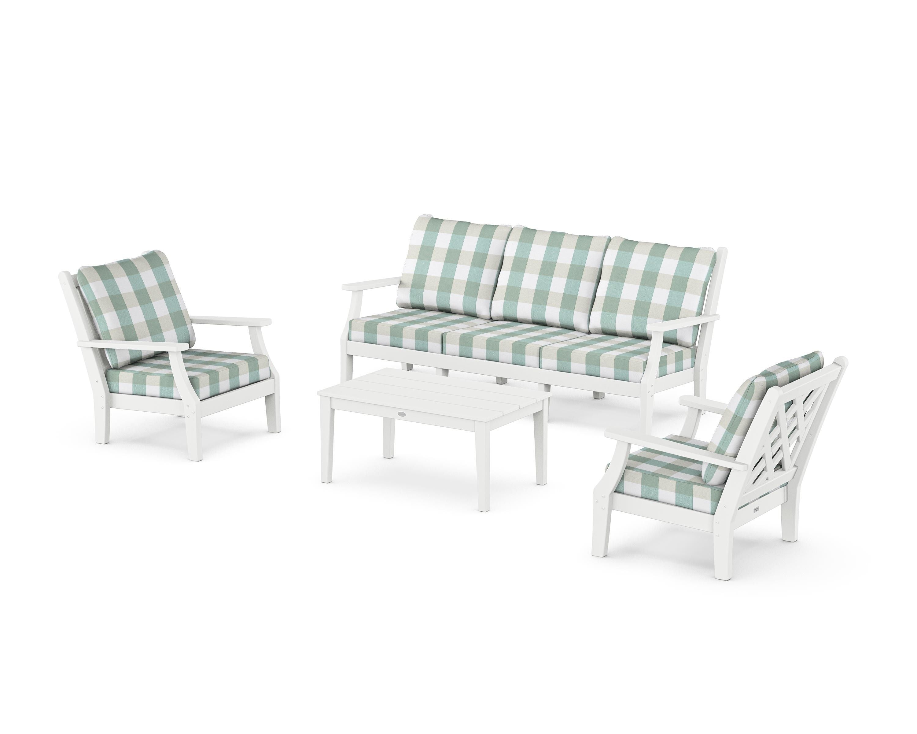 Country Living Wovendale 4-Piece Deep Seating Set with Sofa in White / Buffalo Plaid Glacier Spa
