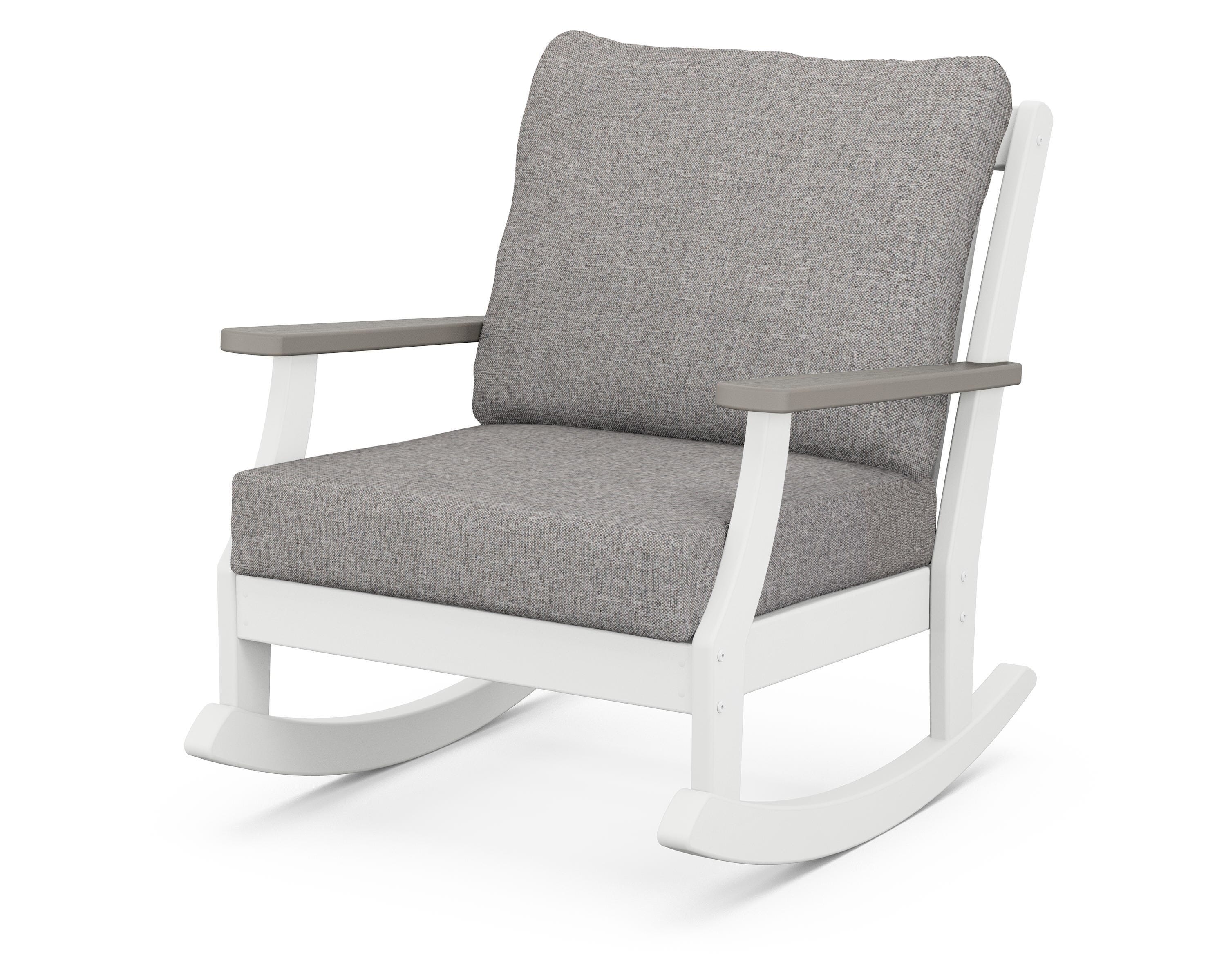 POLYWOOD® Braxton Deep Seating Rocking Chair in White / Driftwood / Grey Mist